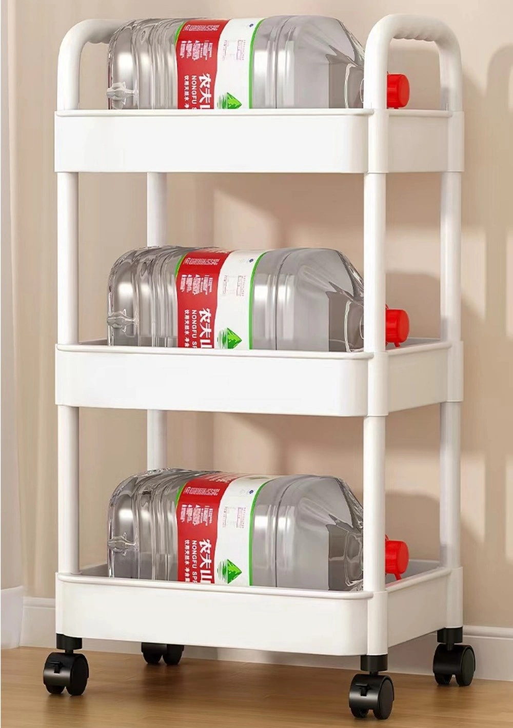 3-Tier Rolling Cart Kitchen Bathroom Laundry Mobile Storage Shelf with Wheels, White view 4