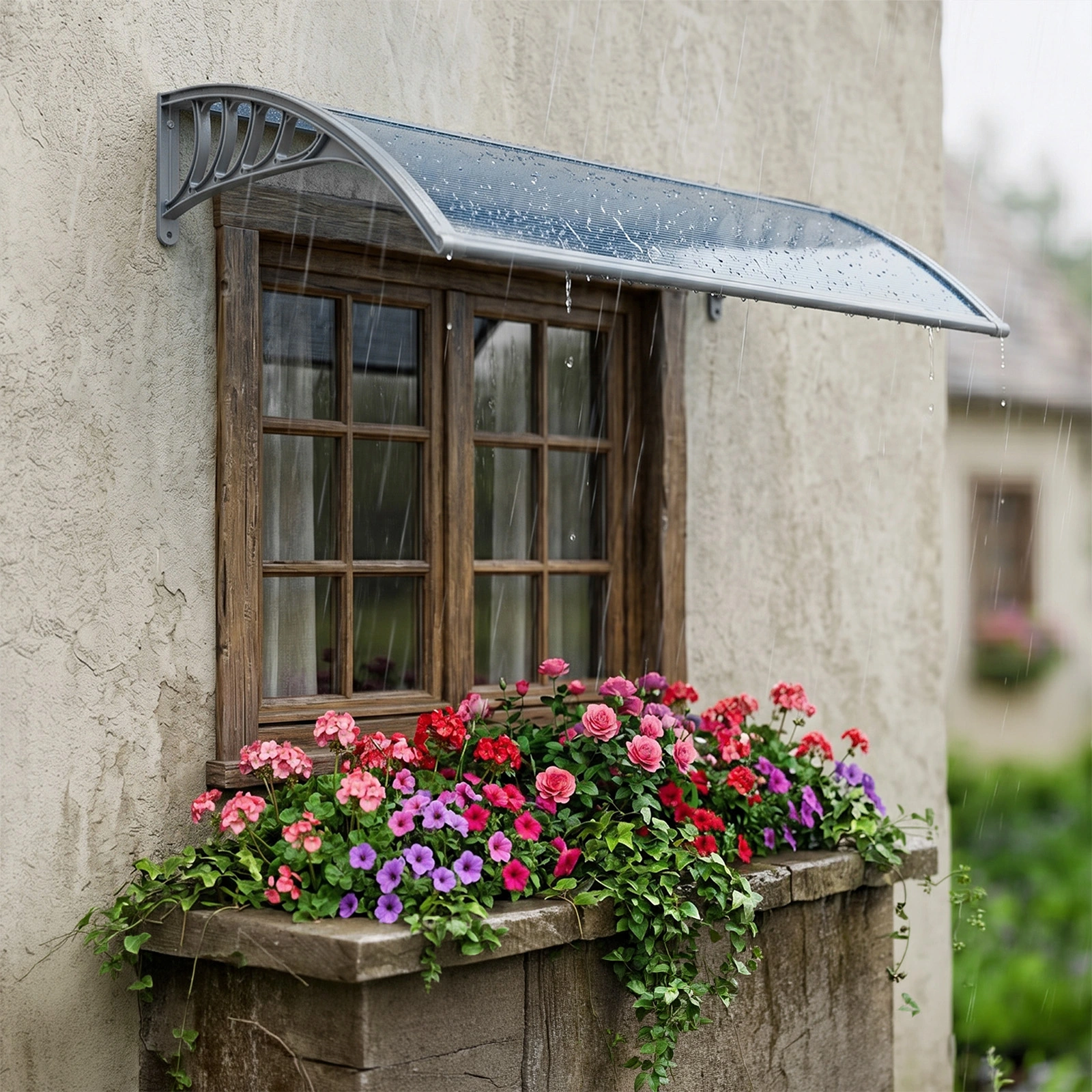 Awning for Door Entrance Window, 38x40 Inch Window Canopy Exterior, UV Rain Snow Protection for House Porch Patio Deck, Gray Bracket & Gray Blue Board view 12