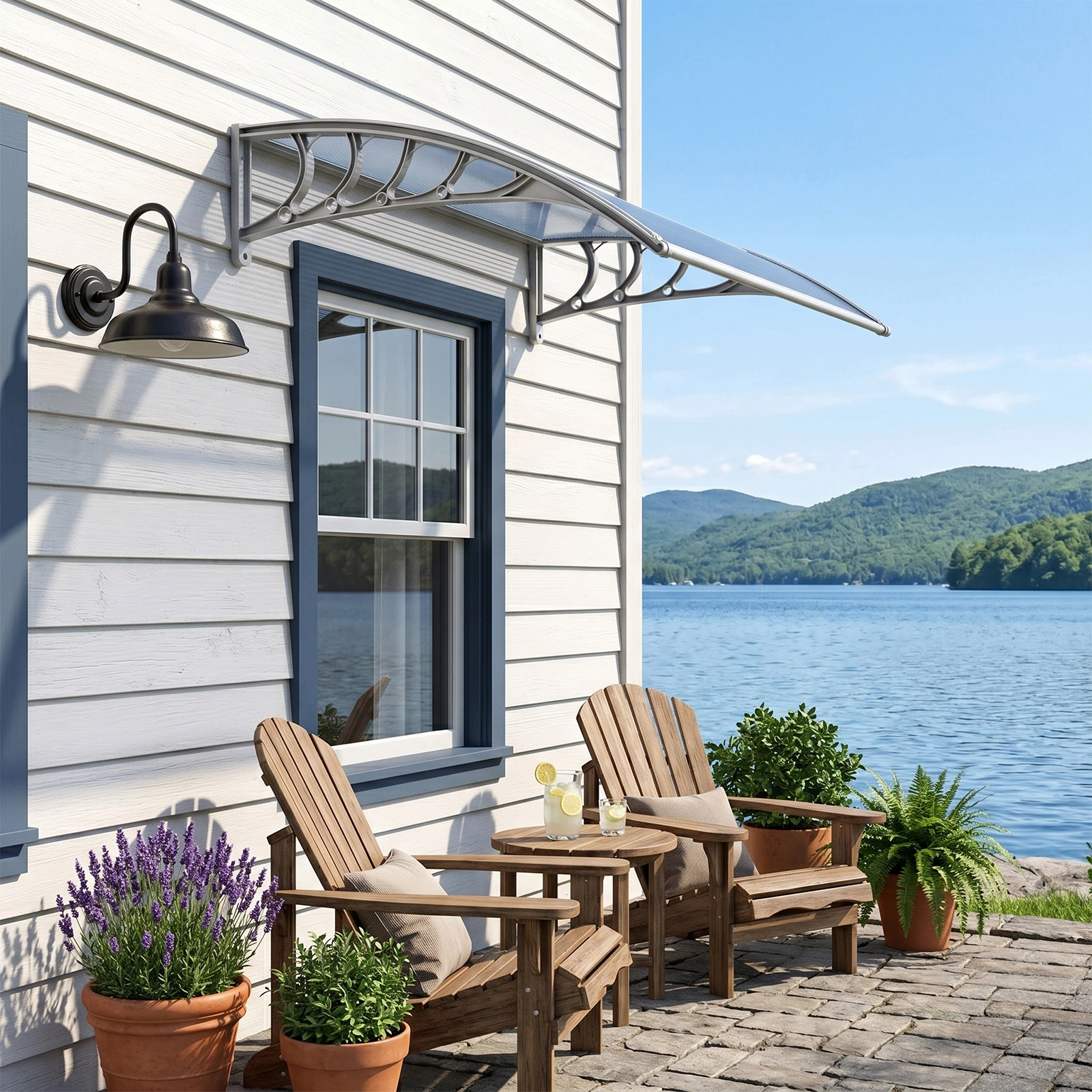 Awning for Door Entrance Window, 38x40 Inch Window Canopy Exterior, UV Rain Snow Protection for House Porch Patio Deck, Gray Bracket & Gray Blue Board view 15