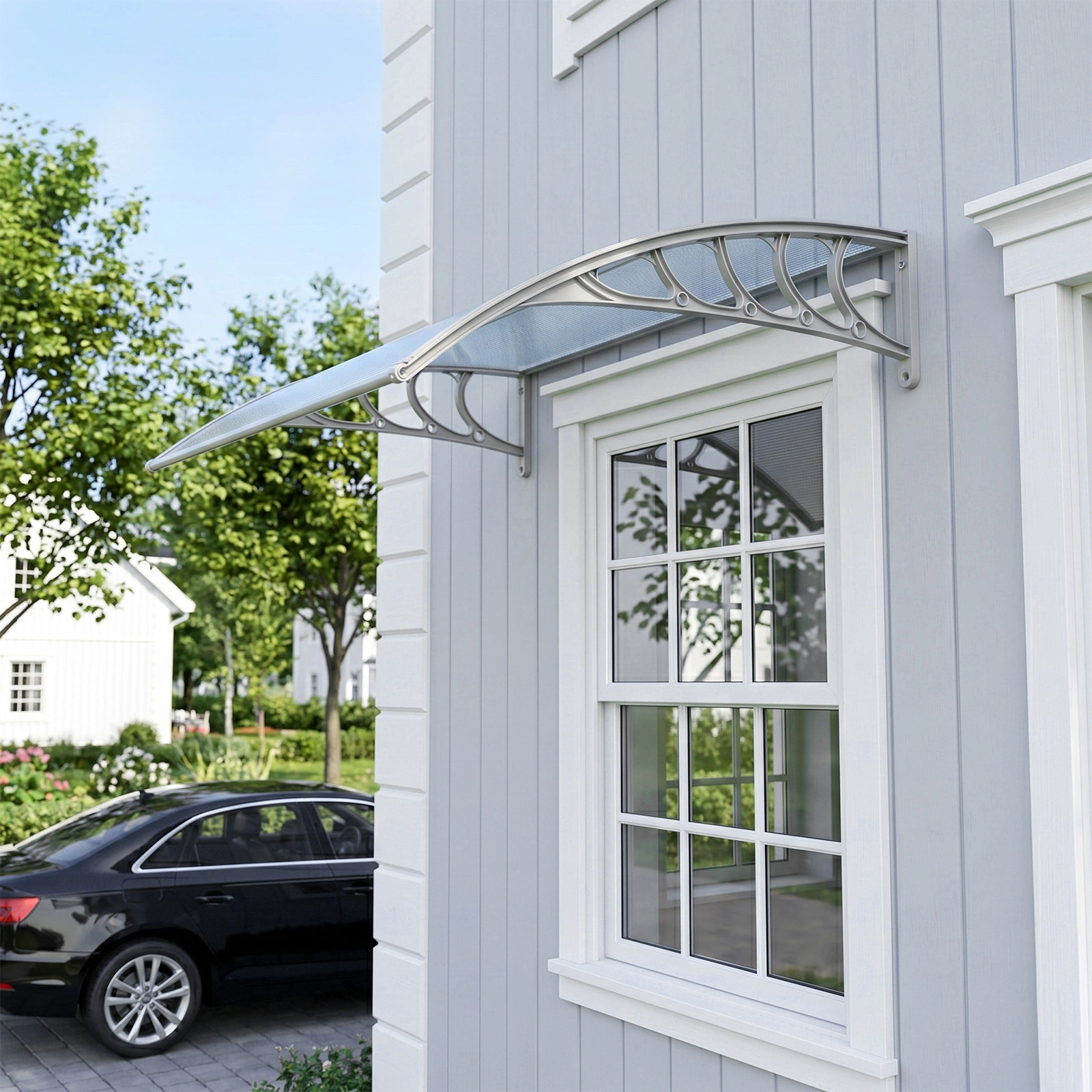 Awning for Door Entrance Window, 38x40 Inch Window Canopy Exterior, UV Rain Snow Protection for House Porch Patio Deck, Gray Bracket & Gray Blue Board view 17