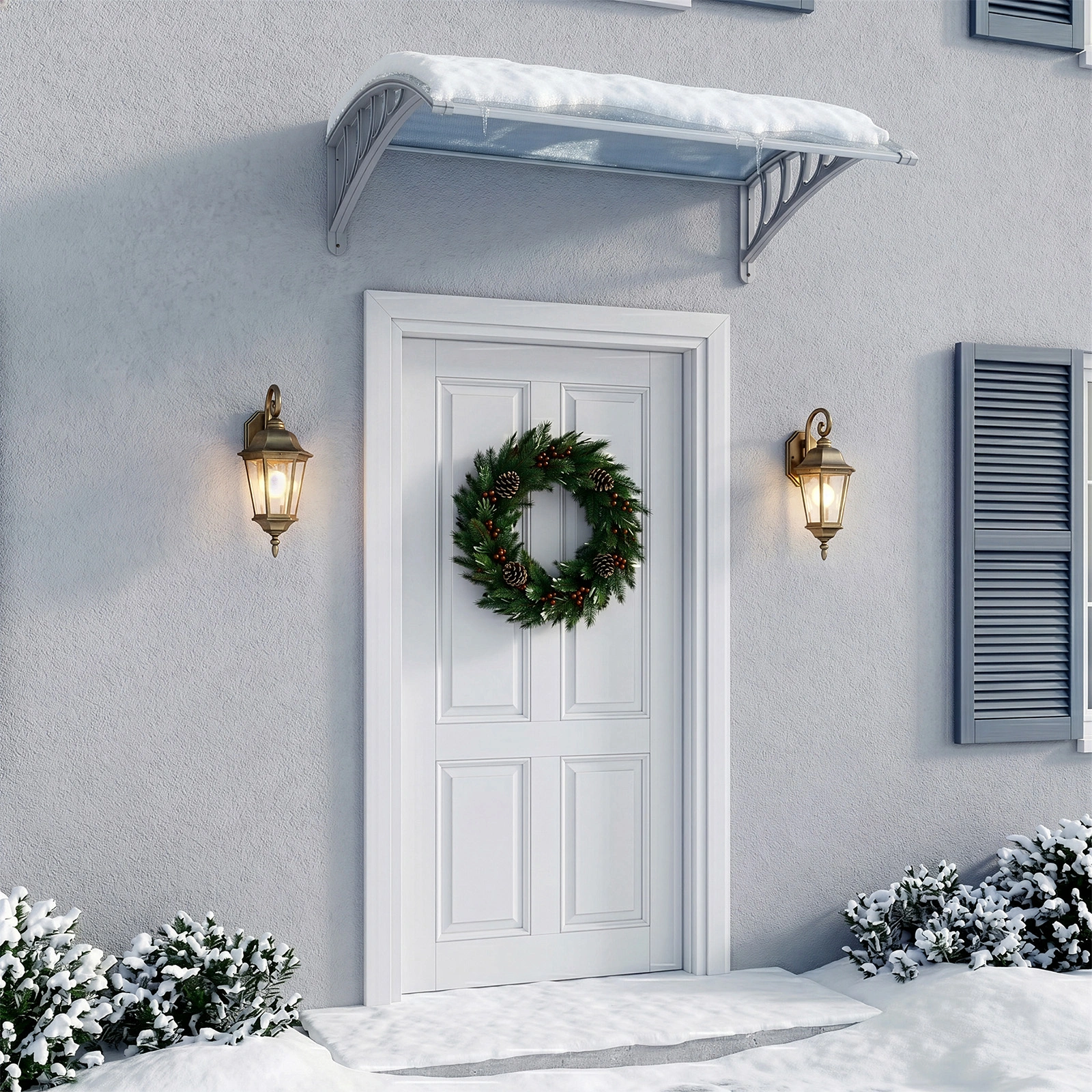 Awning for Door Entrance Window, 38x40 Inch Window Canopy Exterior, UV Rain Snow Protection for House Porch Patio Deck, Gray Bracket & Gray Blue Board view 18