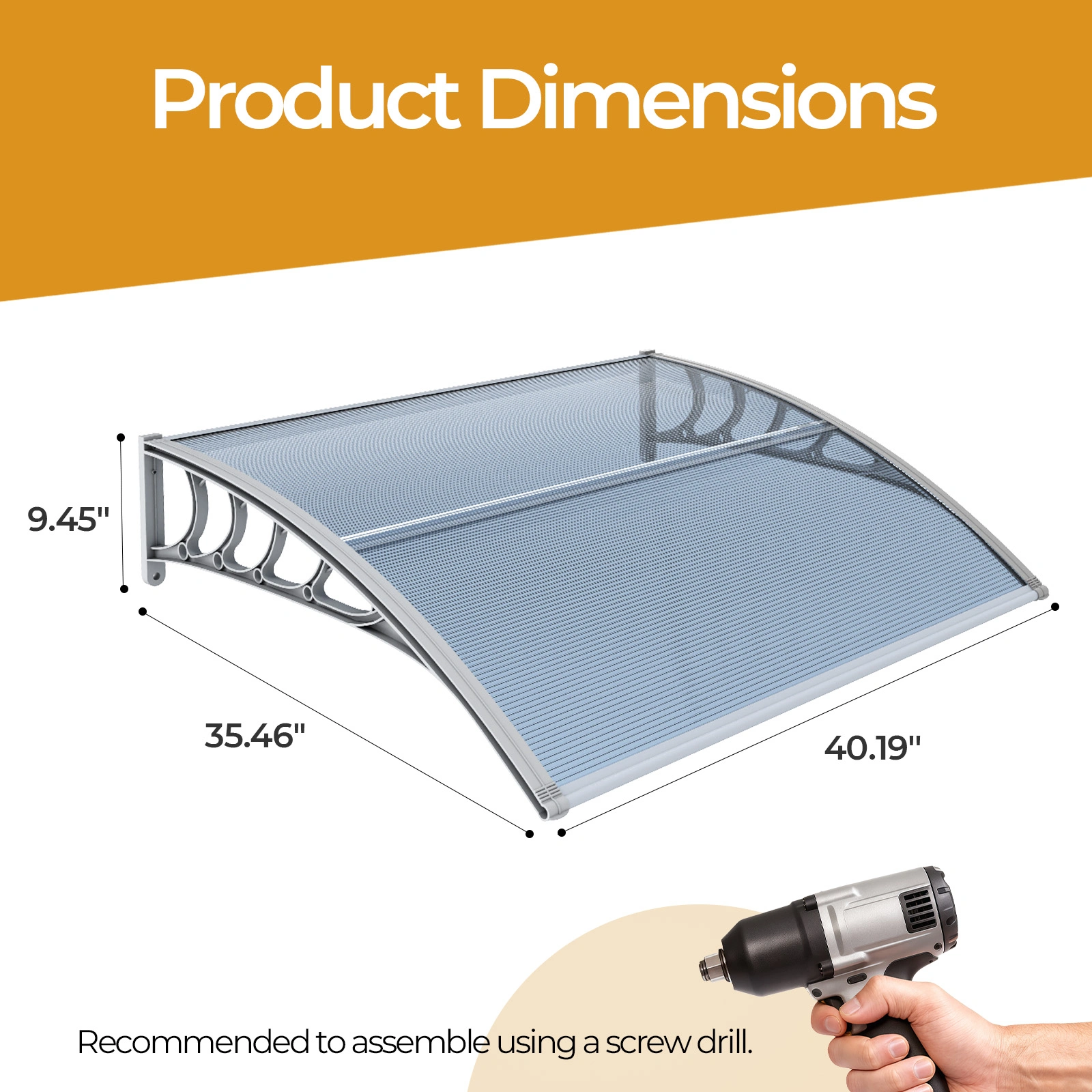 Awning for Door Entrance Window, 38x40 Inch Window Canopy Exterior, UV Rain Snow Protection for House Porch Patio Deck, Gray Bracket & Gray Blue Board view 7