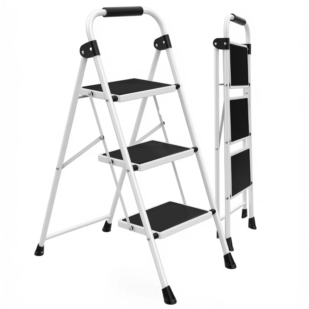 Step Ladder,Folding Step Stools 330 lbs Capacity, 2-Inch Thin for Storage, Anti-Slip Pedals & Handrails, Sturdy Steel for Home (Shipment from Walmart) view 2