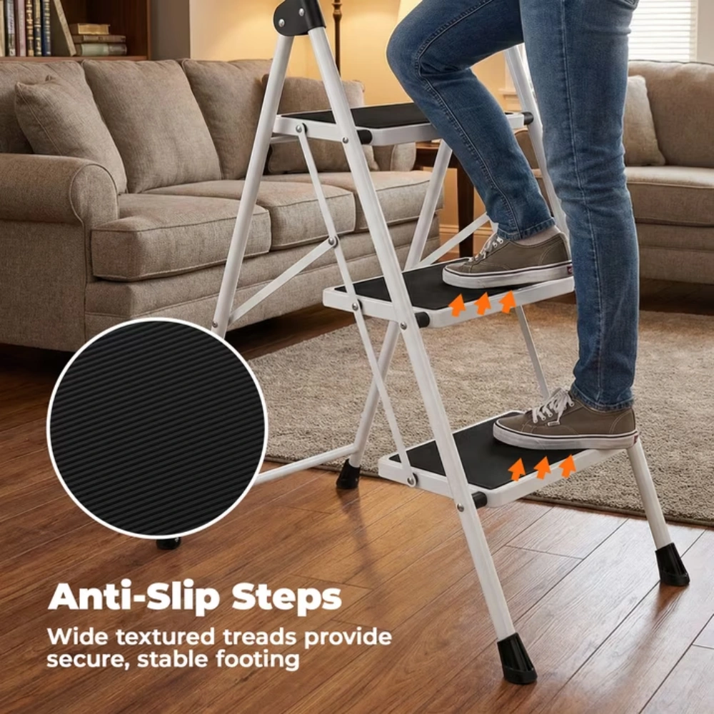 Step Ladder,Folding Step Stools 330 lbs Capacity, 2-Inch Thin for Storage, Anti-Slip Pedals & Handrails, Sturdy Steel for Home (Shipment from Walmart) view 5