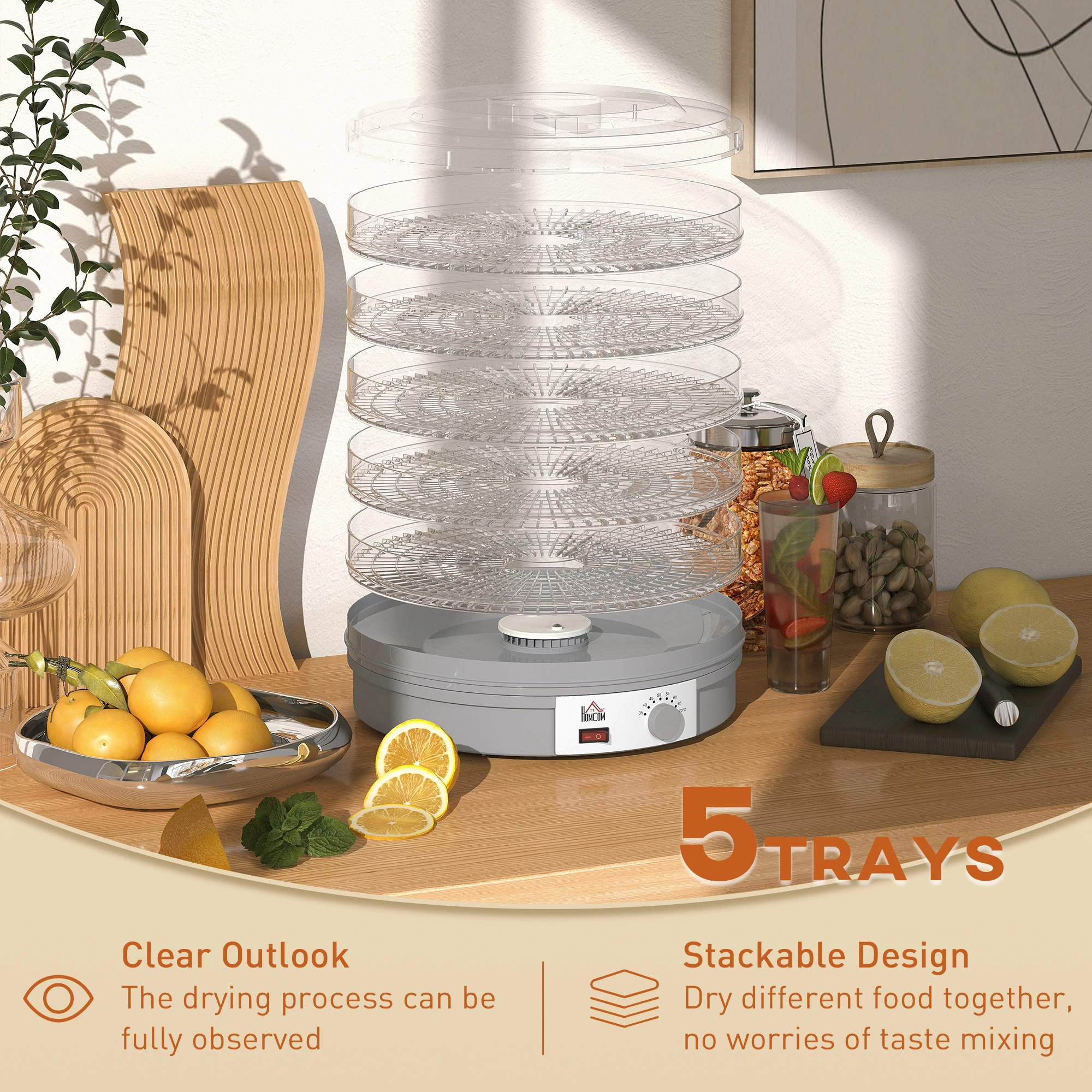 Food Dehydrator 6 Tray Electric Food Dryer, 1000W Digital Control, Stainless Steel Drying Rack for Fruit Jerky, 15.7" x 13 view 4
