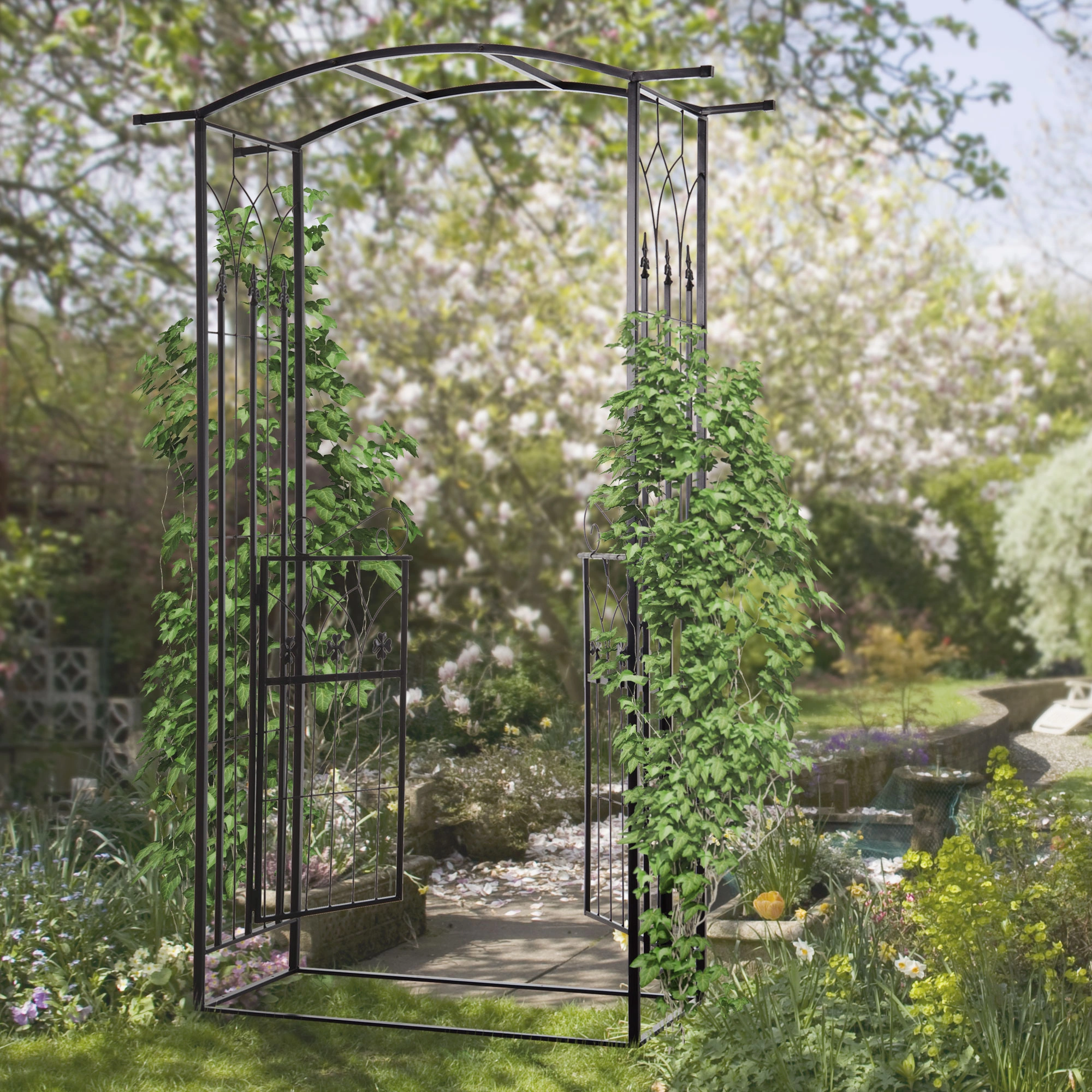 Metal Garden Arch Archway Outdoor Walkway Entry Gate Steel Pergola Yard Pathway Decor