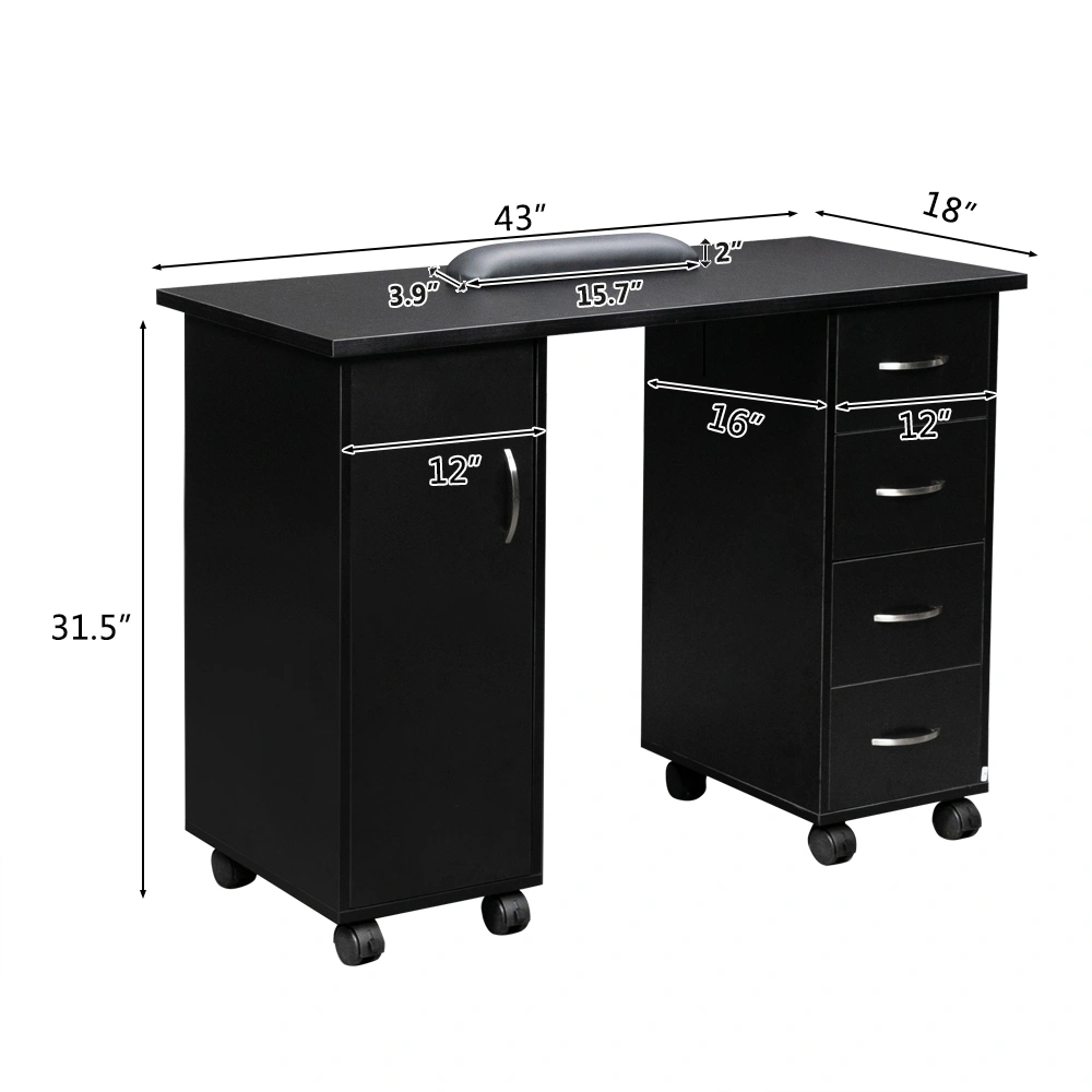 Double Edged Manicure Nail Table with Drawer Black view 10
