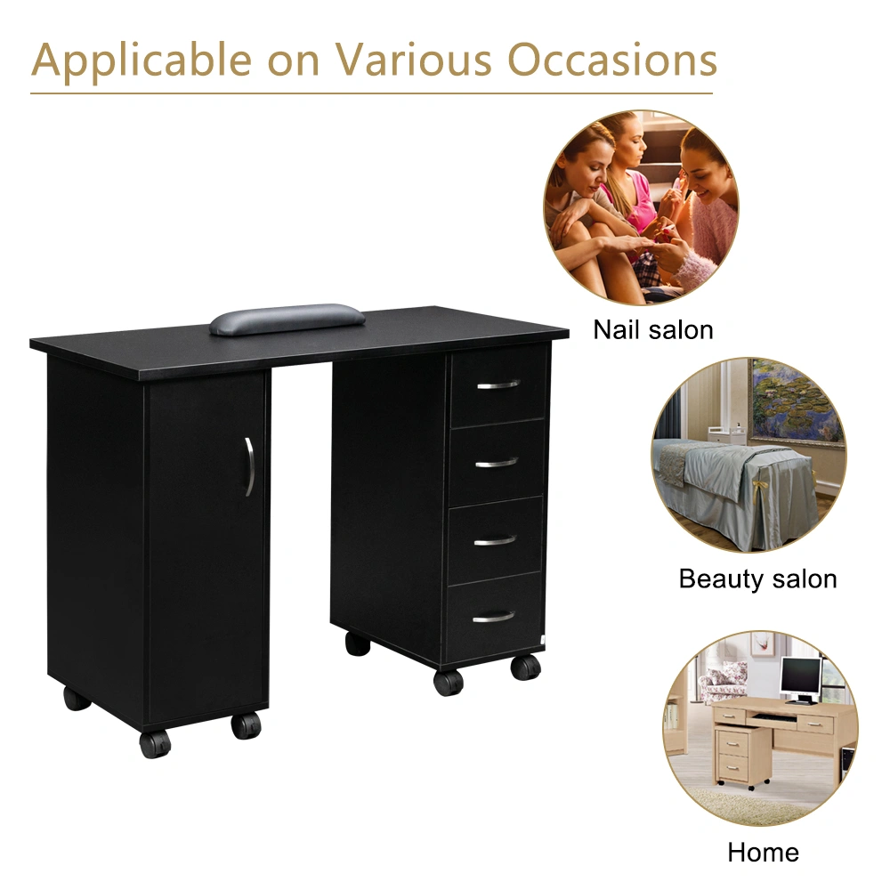 Double Edged Manicure Nail Table with Drawer Black view 14