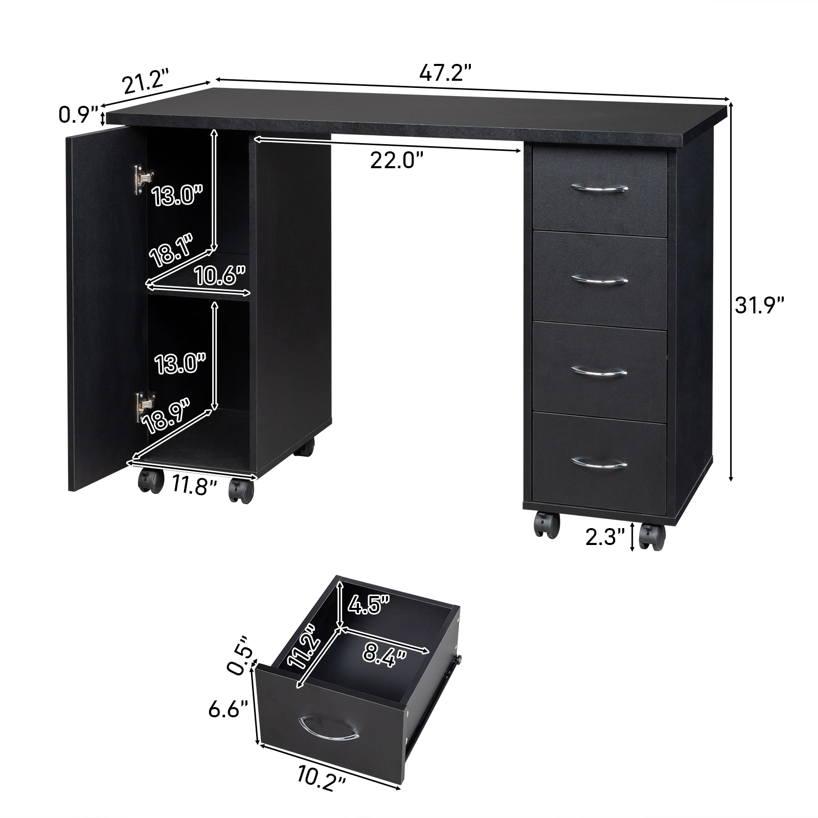 Double Edged Manicure Nail Table with Drawer Black view 26