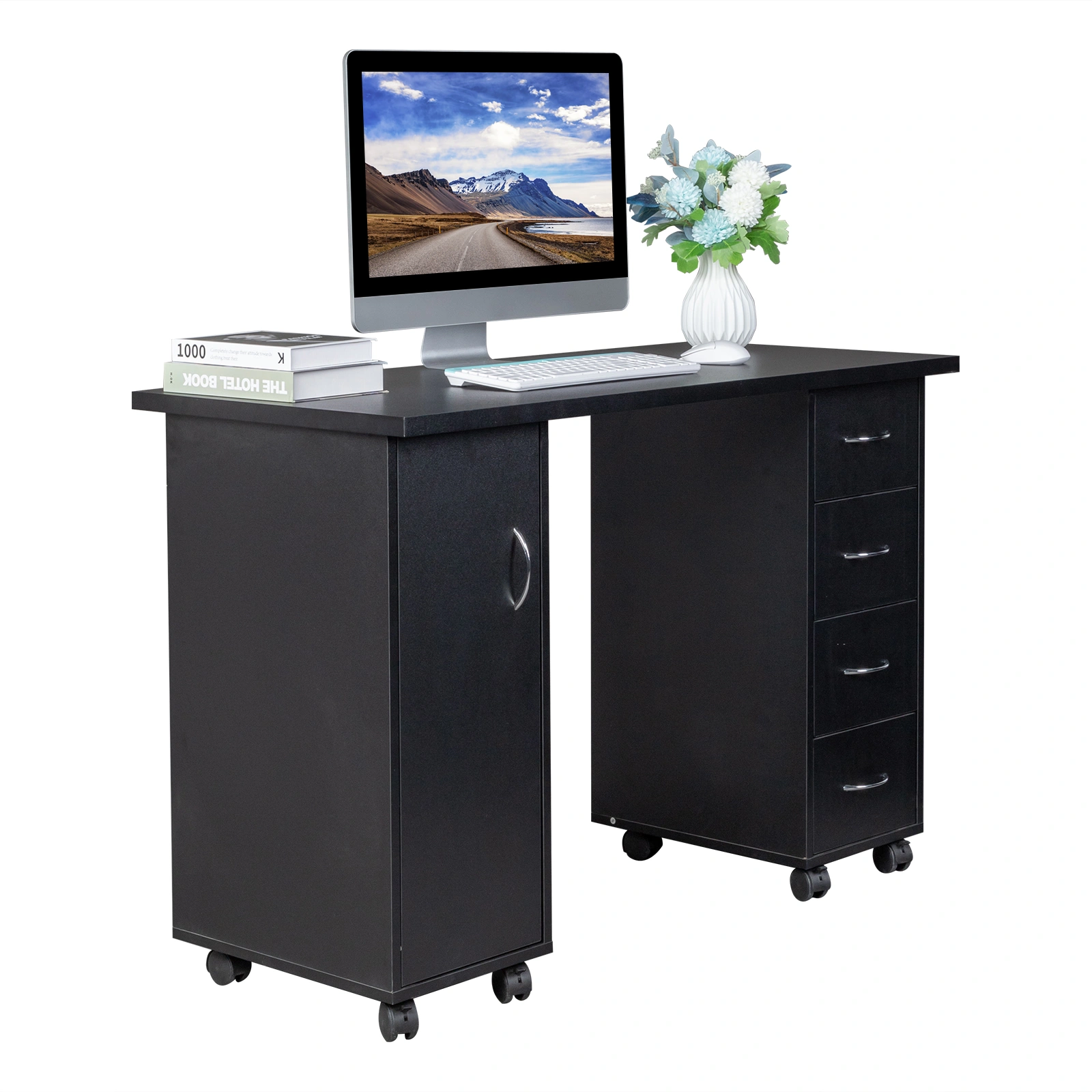 Double Edged Manicure Nail Table with Drawer Black view 29