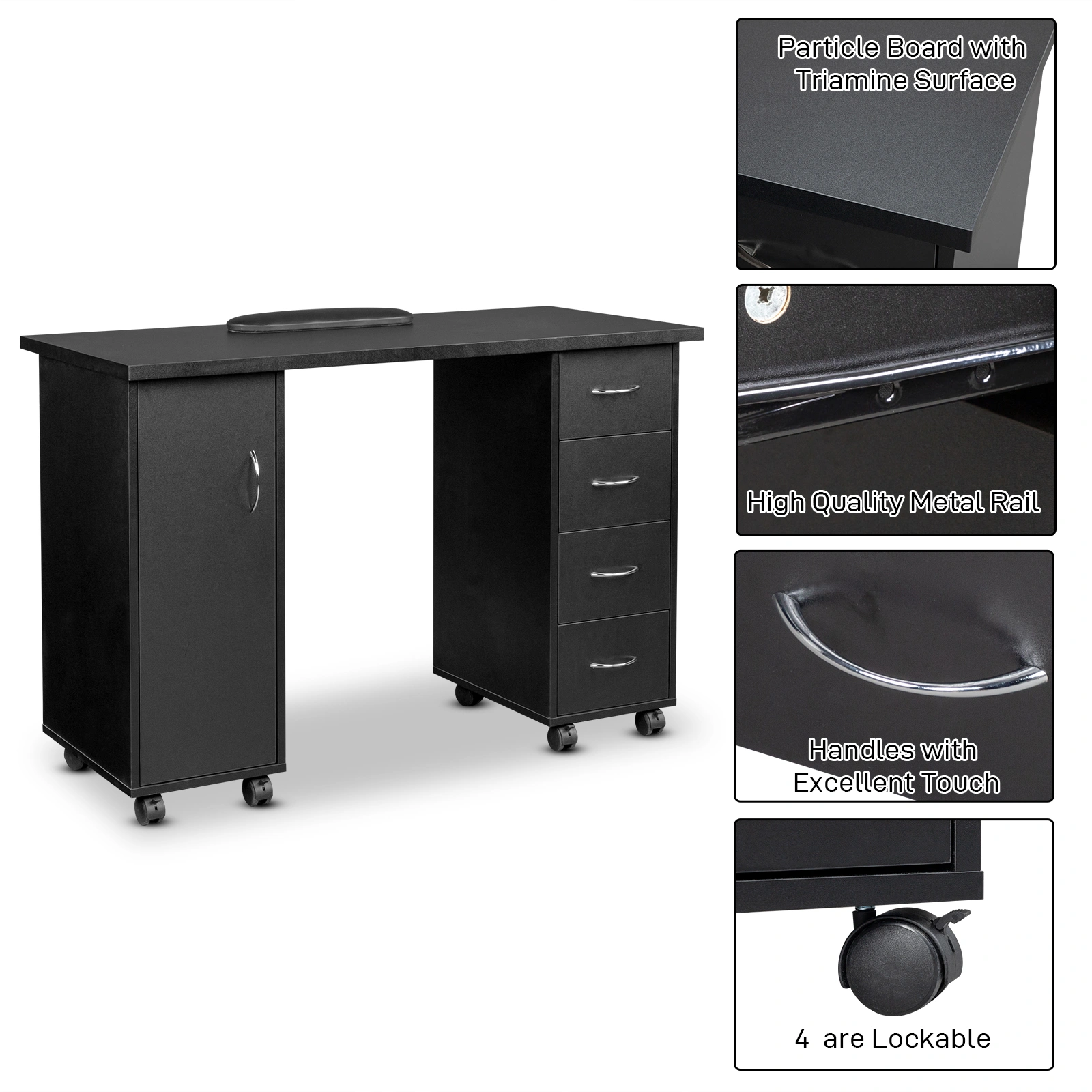 Double Edged Manicure Nail Table with Drawer Black view 30