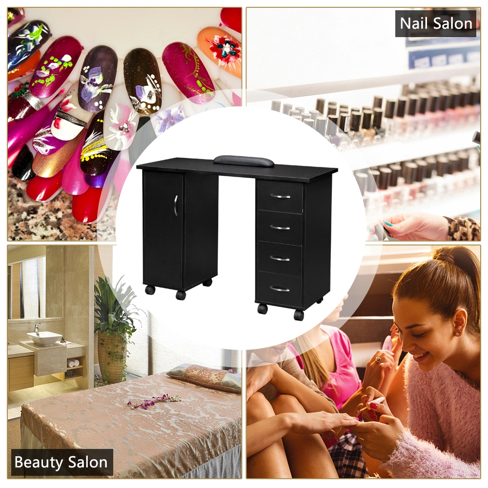 Double Edged Manicure Nail Table with Drawer Black view 31