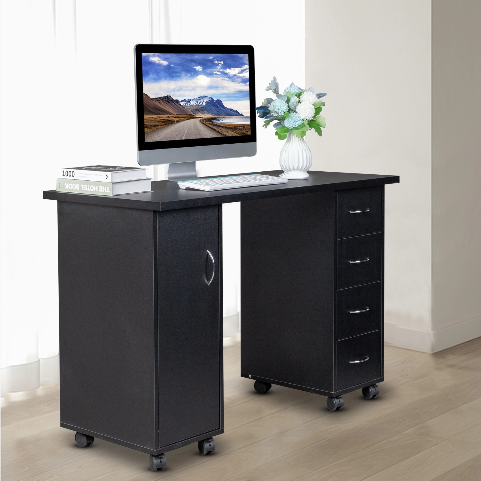 Double Edged Manicure Nail Table with Drawer Black view 32
