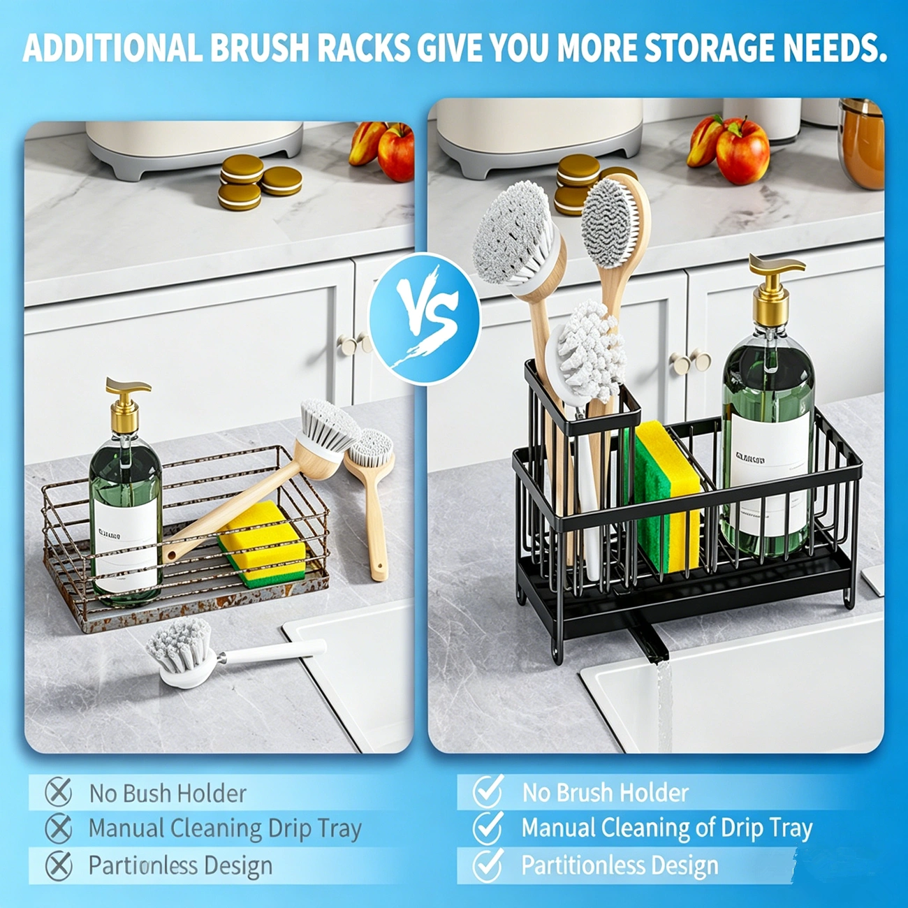 Kitchen Sink Rack Sponge Holder Soap Dish Drain Storage Organizer Brush Holder (US Logistics only For USPS.TK/TMEU only For self-pickup) view 7