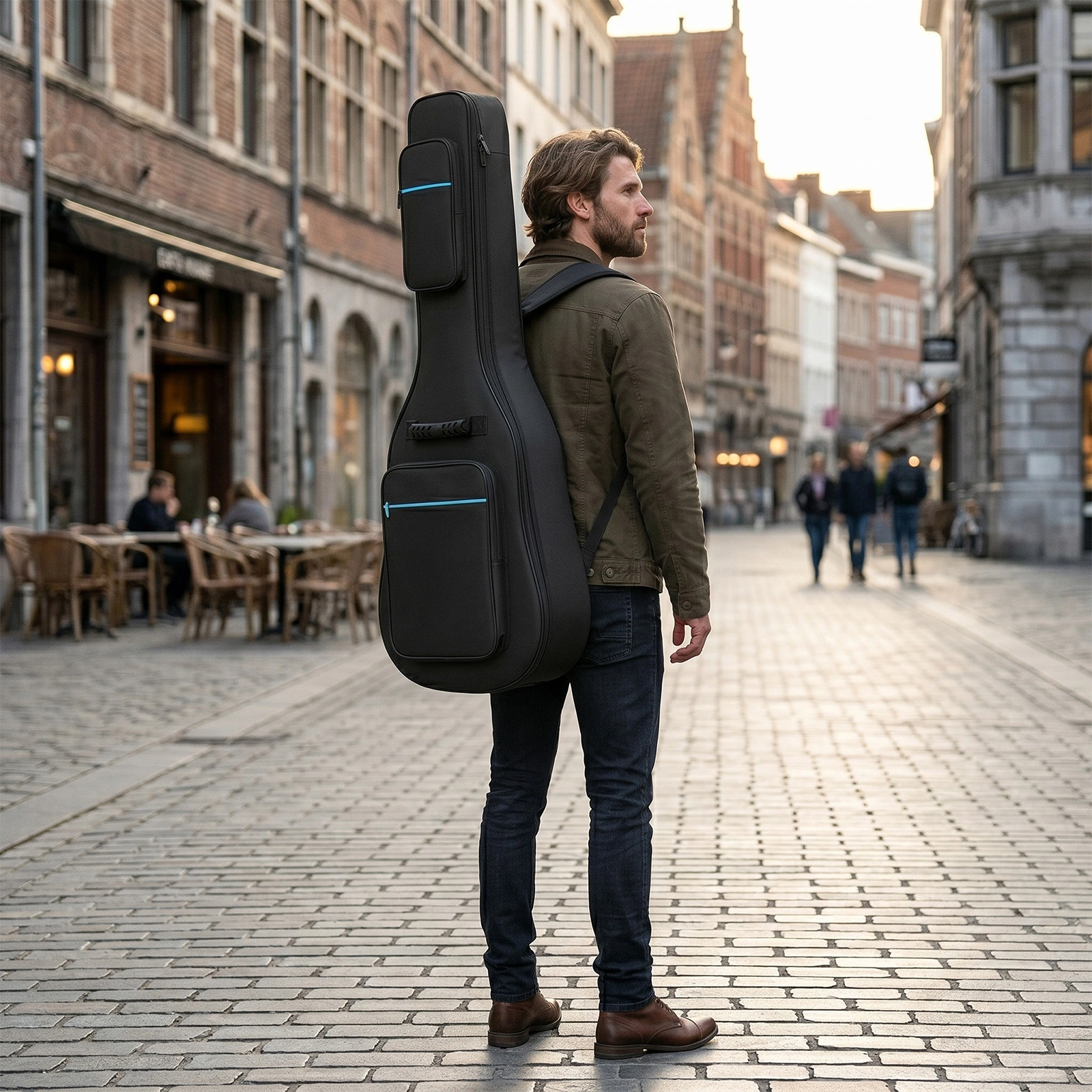 41 Inch 600D Oxford Cloth Acoustic Guitar Bag Black With Blue Line view 10