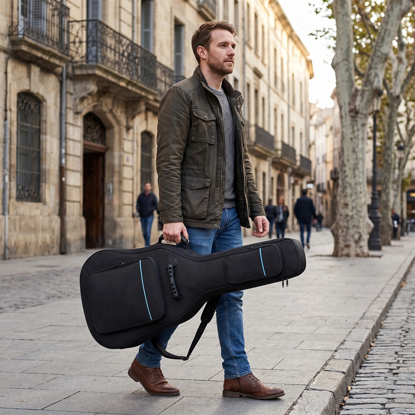 41 Inch 600D Oxford Cloth Acoustic Guitar Bag Black With Blue Line view 9