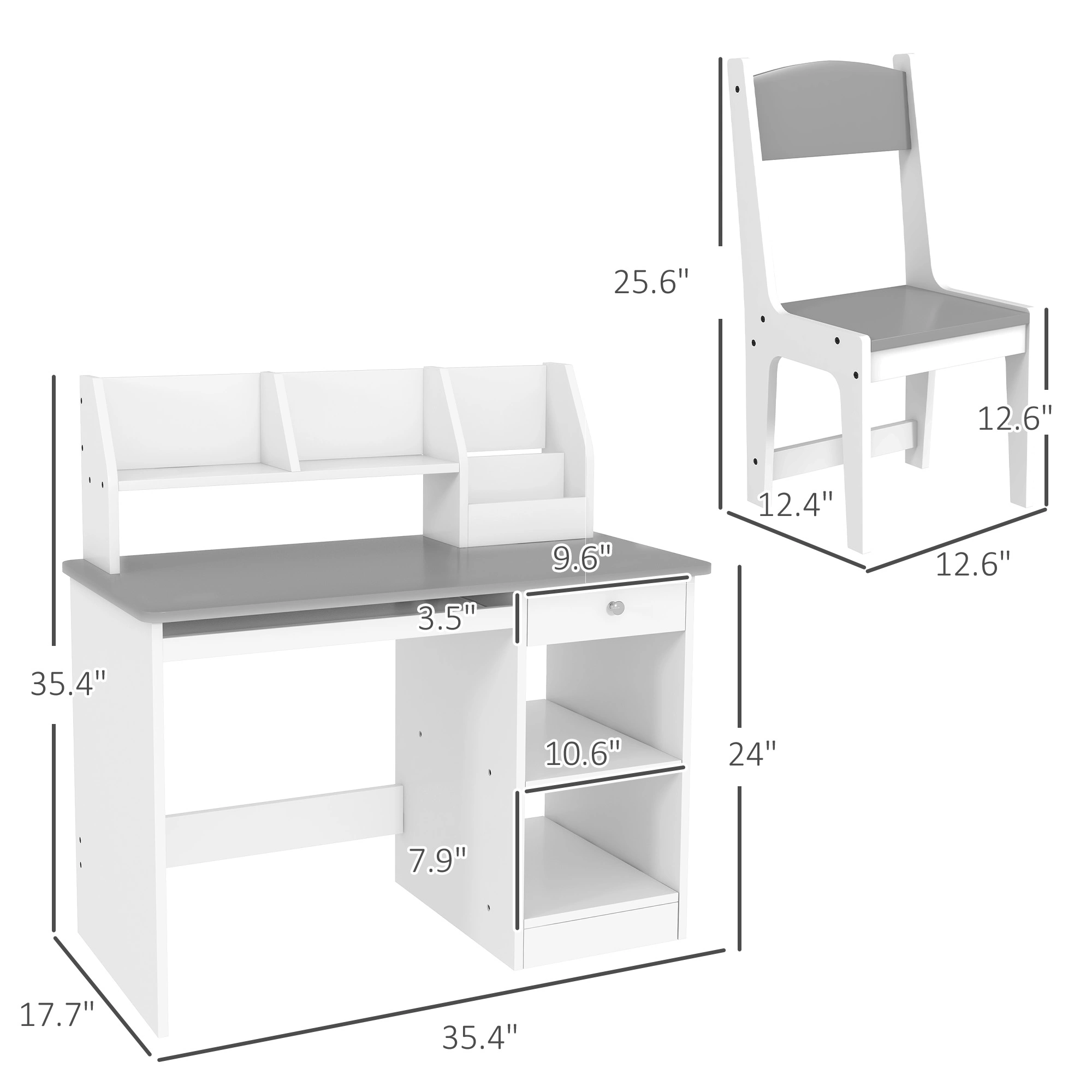 Kids Study Desk with Storage Shelves & Bookshelf, Adjustable Height Writing Table for Children Teens Bedroom Classroom view 2