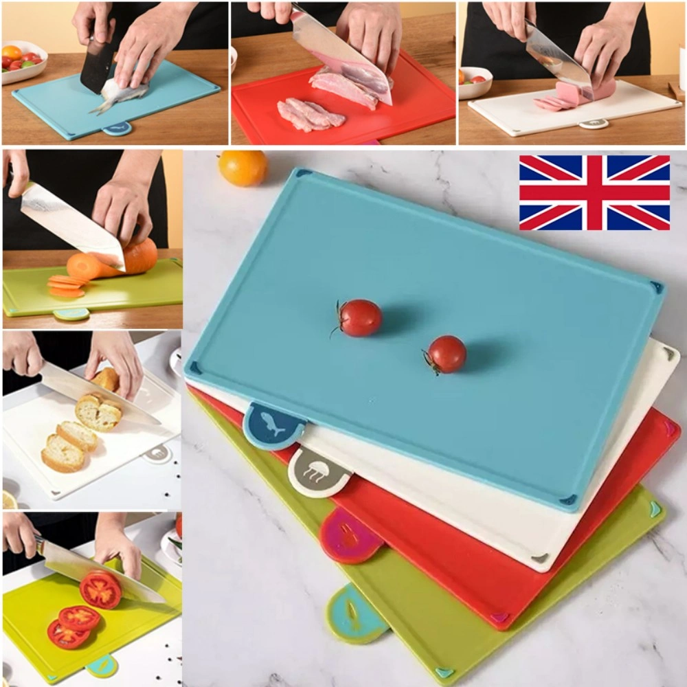 ZENO 4-Piece Coloured Chopping Board Set - Non-Slip Index Cutting Boards with Stand for Kitchen Food Prep