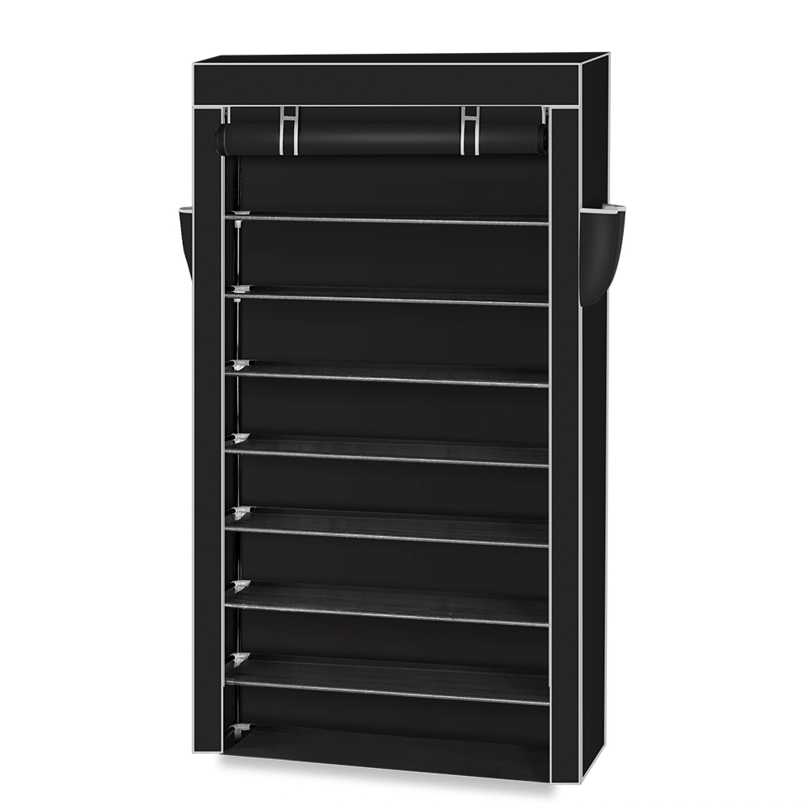10 Tiers Shoe Rack with Dustproof Cover Closet Shoe Storage Cabinet Organizer Black view 2