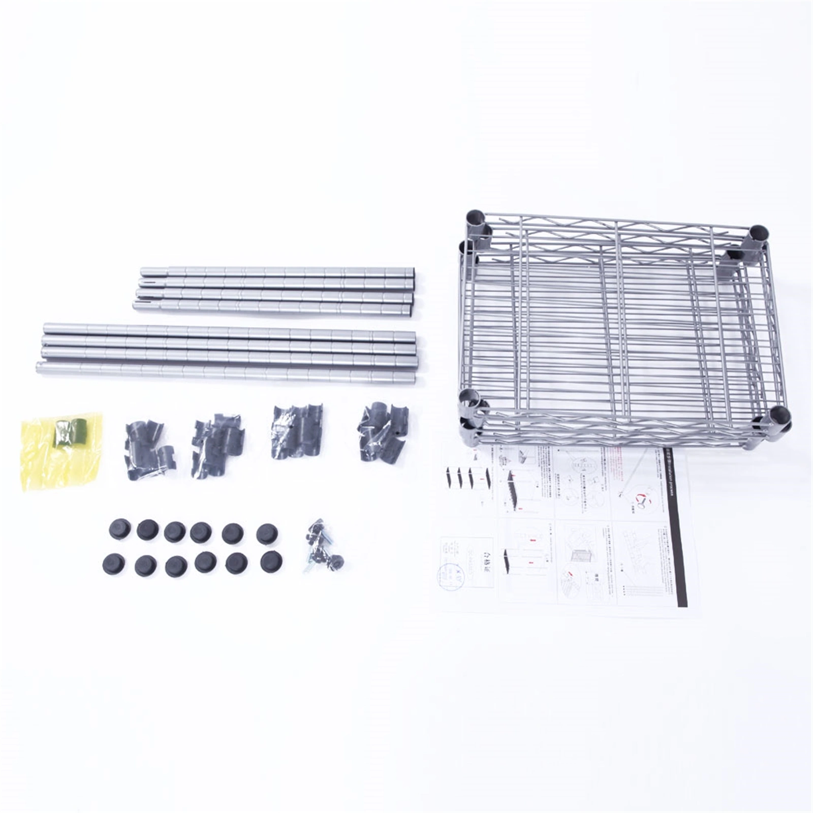XM-207S Rectangle Carbon Steel Metal Assembly 4-Shelf Storage Rack Silver Gray