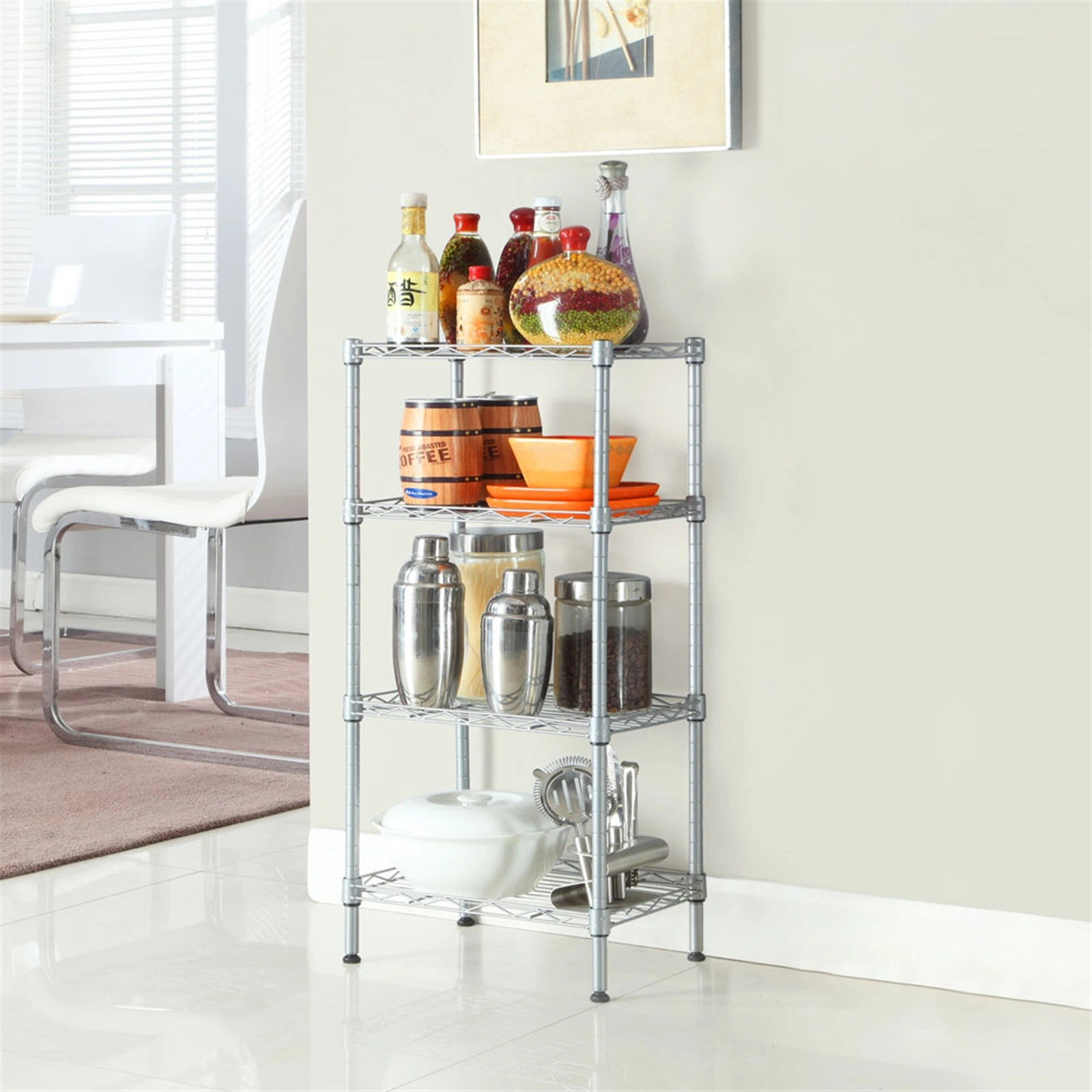XM-207S Rectangle Carbon Steel Metal Assembly 4-Shelf Storage Rack Silver Gray view 8