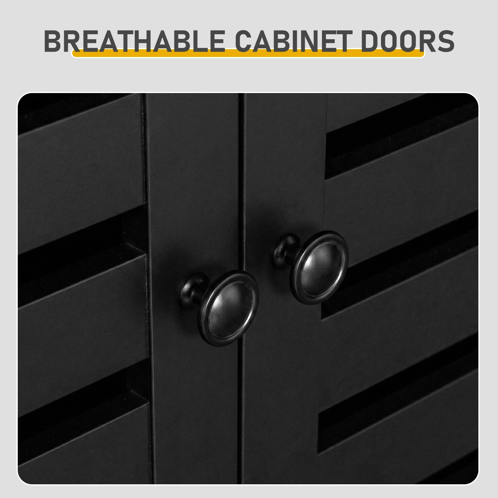 Shoe cabinet with 2 doors, 5 open compartments, and a tabletop with a back panel; made of MDF; 116*35.5*107cm; black view 8