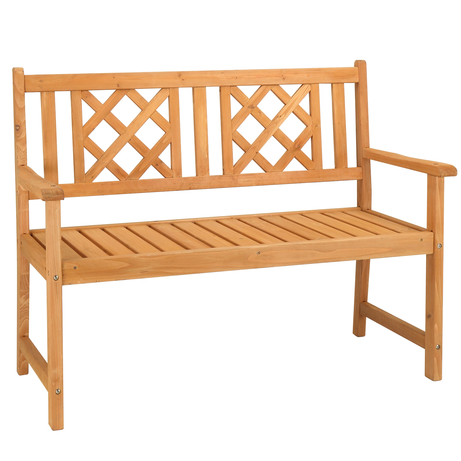 118*56.5*90cm Outdoor Garden Fir Grid Back Wooden Bench Burlywood view 5
