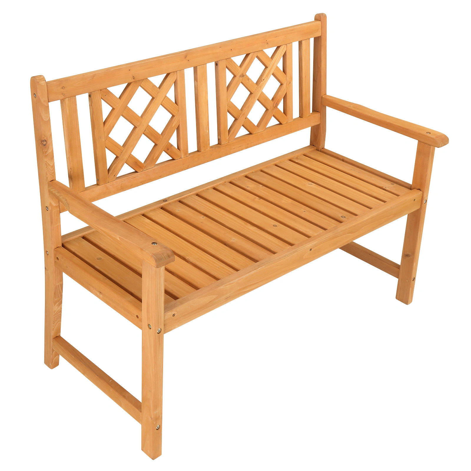118*56.5*90cm Outdoor Garden Fir Grid Back Wooden Bench Burlywood view 7