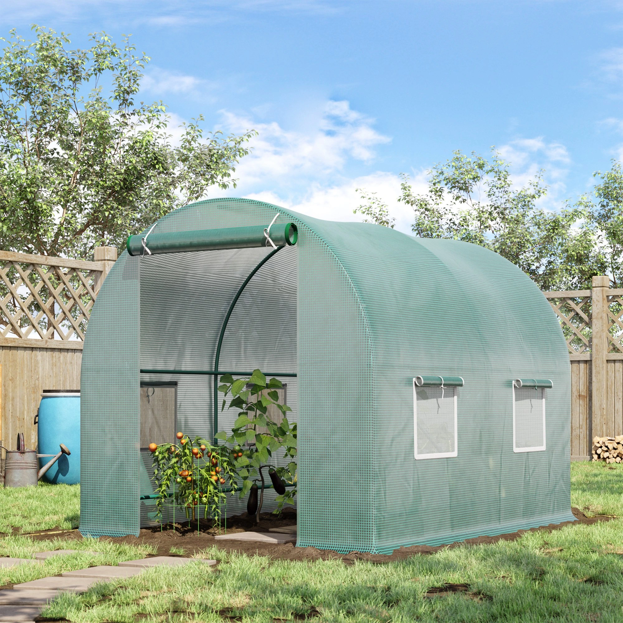 Walk-in Tunnel Greenhouse, 10x8x7 ft Heavy Duty Polycarbonate Hoop House with Roll-up Sides, Ventilation Windows for Garden & Farm