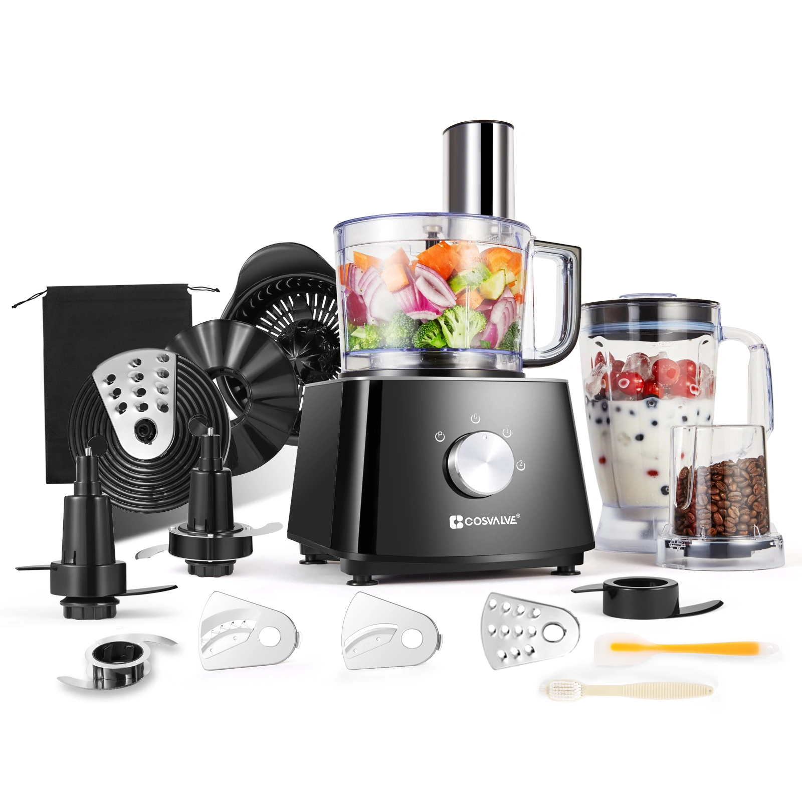 9-in-1 Multifunctional Food Processor & Mixer, Electric Kitchen Blender Chopper for Vegetables Fruits & More