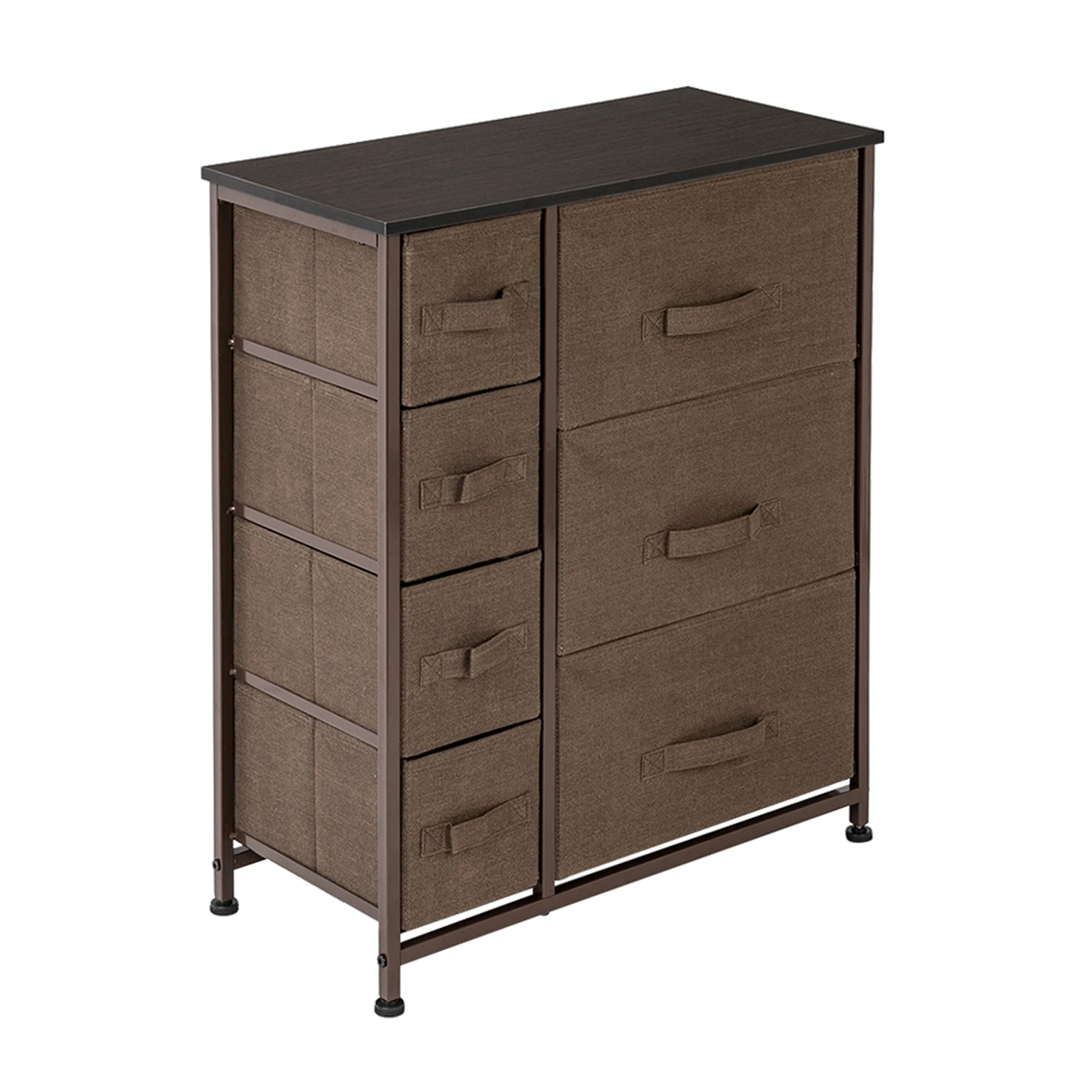 7 Drawer Fabric Dresser Storage Tower, Steel Frame Wood Top, Easy Pull Bins, Organizer for Bedroom Hallway Closet Office - Brown