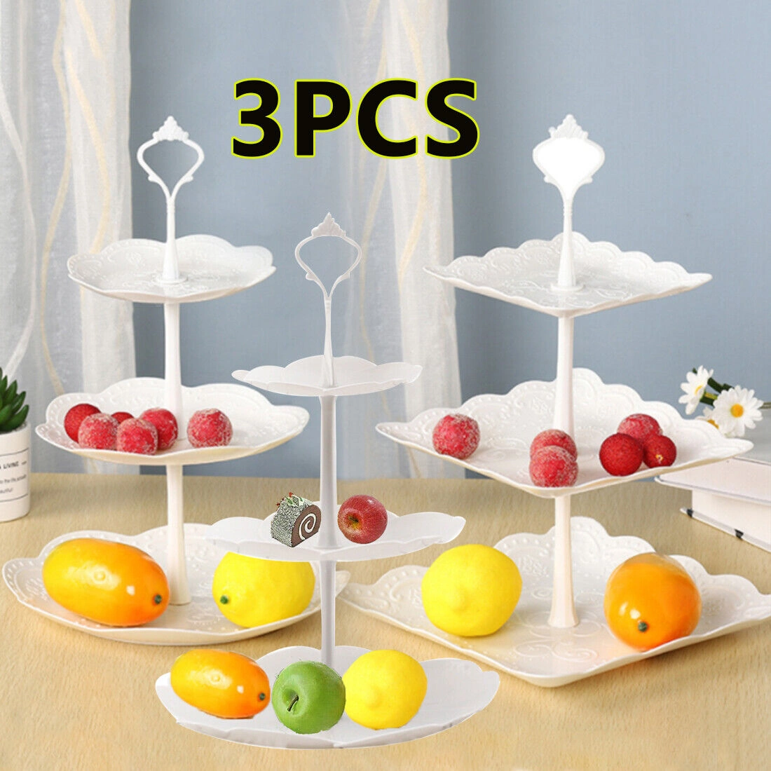3 X 3 Layer Dessert Cake Stand Plate Afternoon Tea Party Wedding Tableware Plate view 2