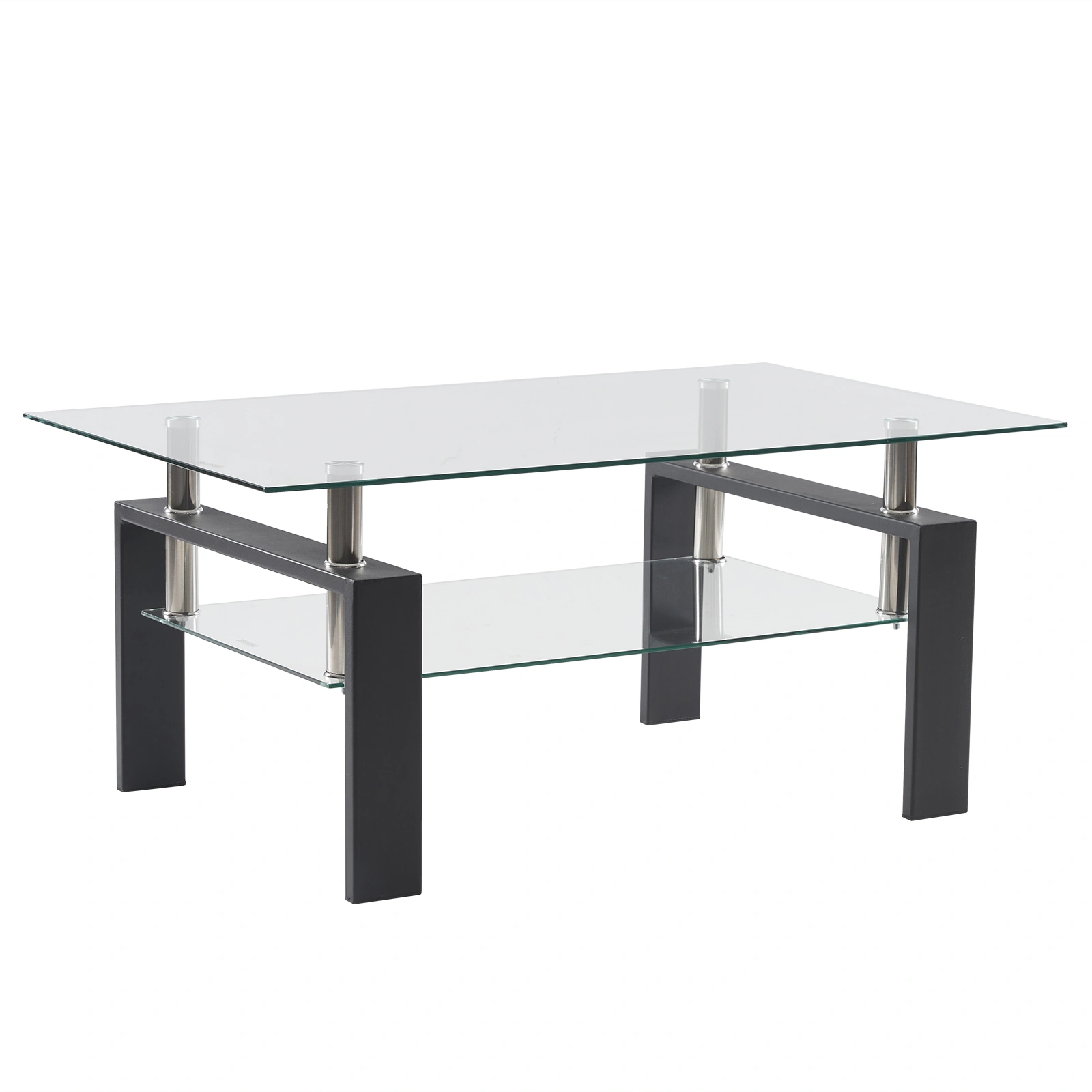 Arc Shaped Two Tier Tempered Glass Coffee Table with Curved Base view 2