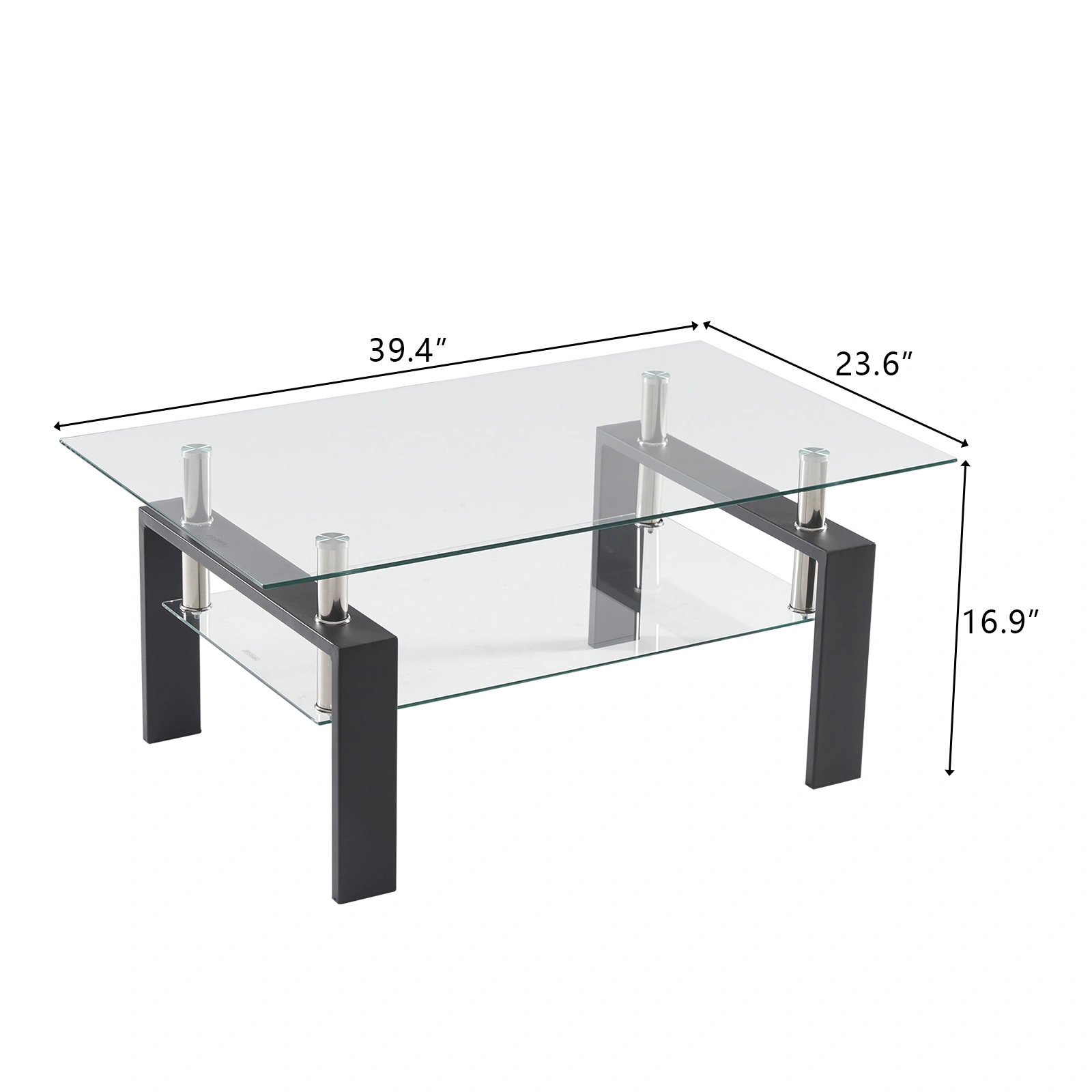 Arc Shaped Two Tier Tempered Glass Coffee Table with Curved Base view 3