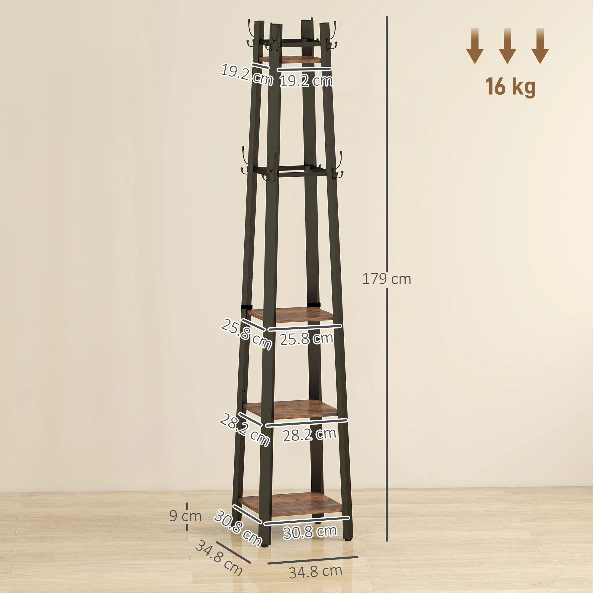 Heavy Duty Coat Racks Wall Mount, 5-Hook Wooden Coat Rack Entryway Organizer, Space Saving Garment Holder for Bedroom Hallway Living Room view 2