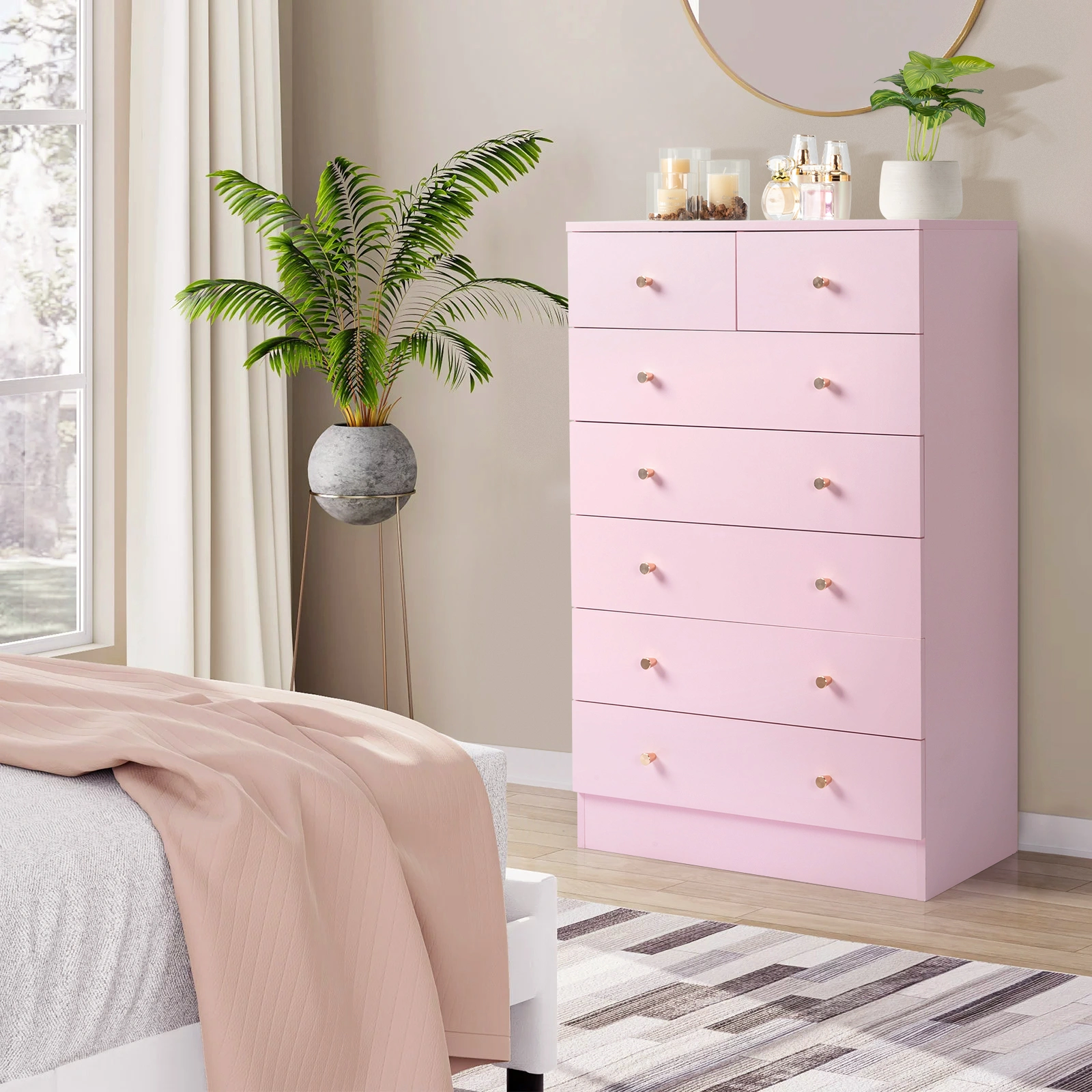 Modern Simple 7-Drawer Dresser Pink view 10