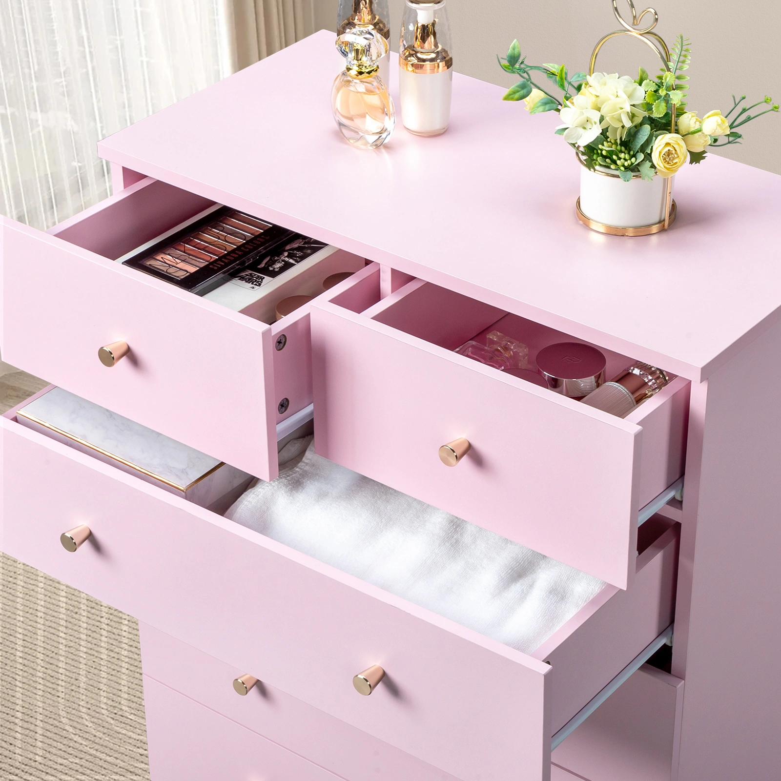 Modern Simple 7-Drawer Dresser Pink view 13