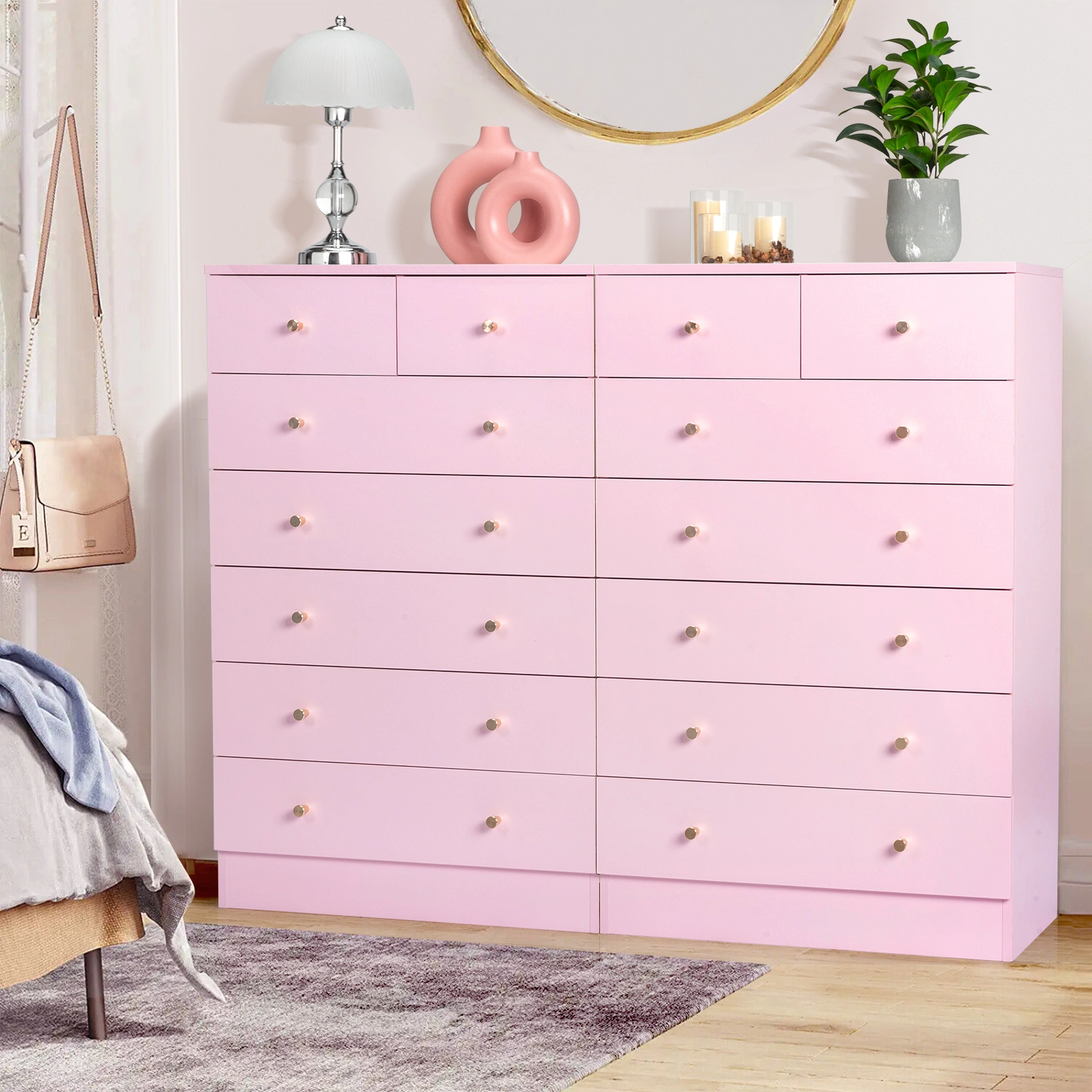 Modern Simple 7-Drawer Dresser Pink view 9
