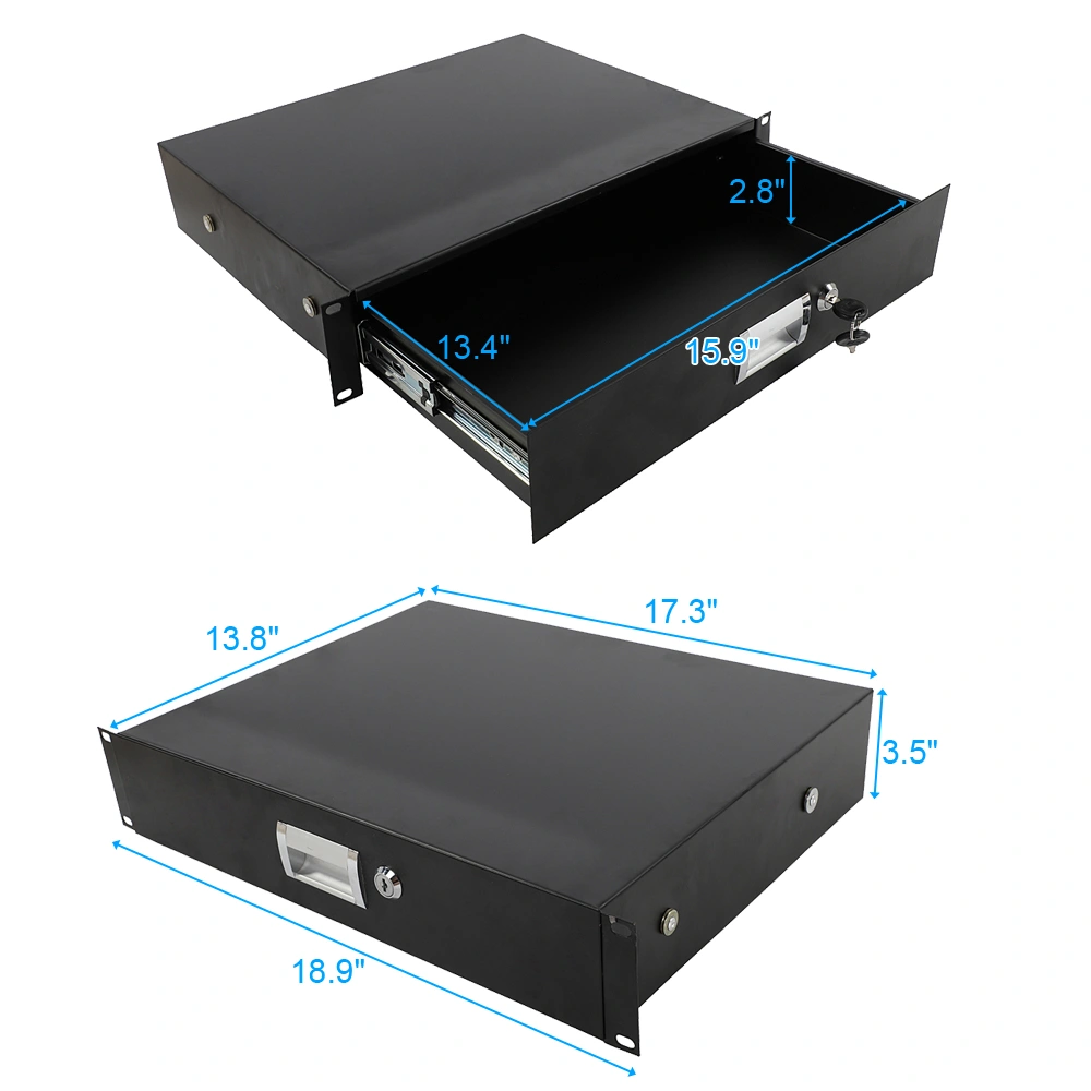 19" 2U Steel Plate DJ Drawer Equipment Cabinet with Keys Black view 2