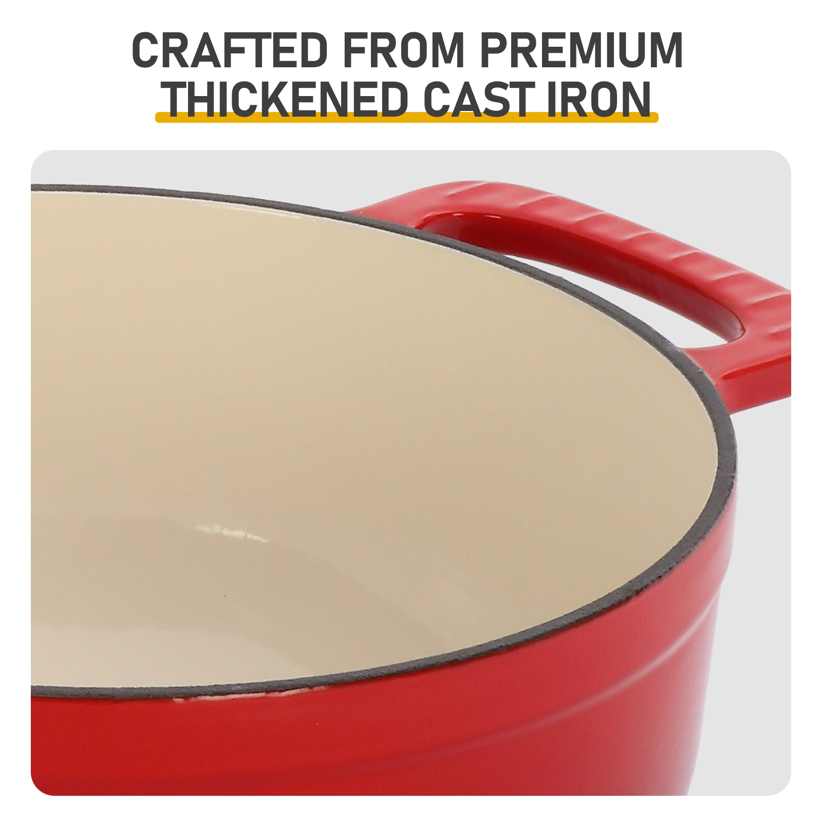 Cast iron 6QT cooking pot - Gradient red - Includes two silicone gloves - Enamel pot view 8