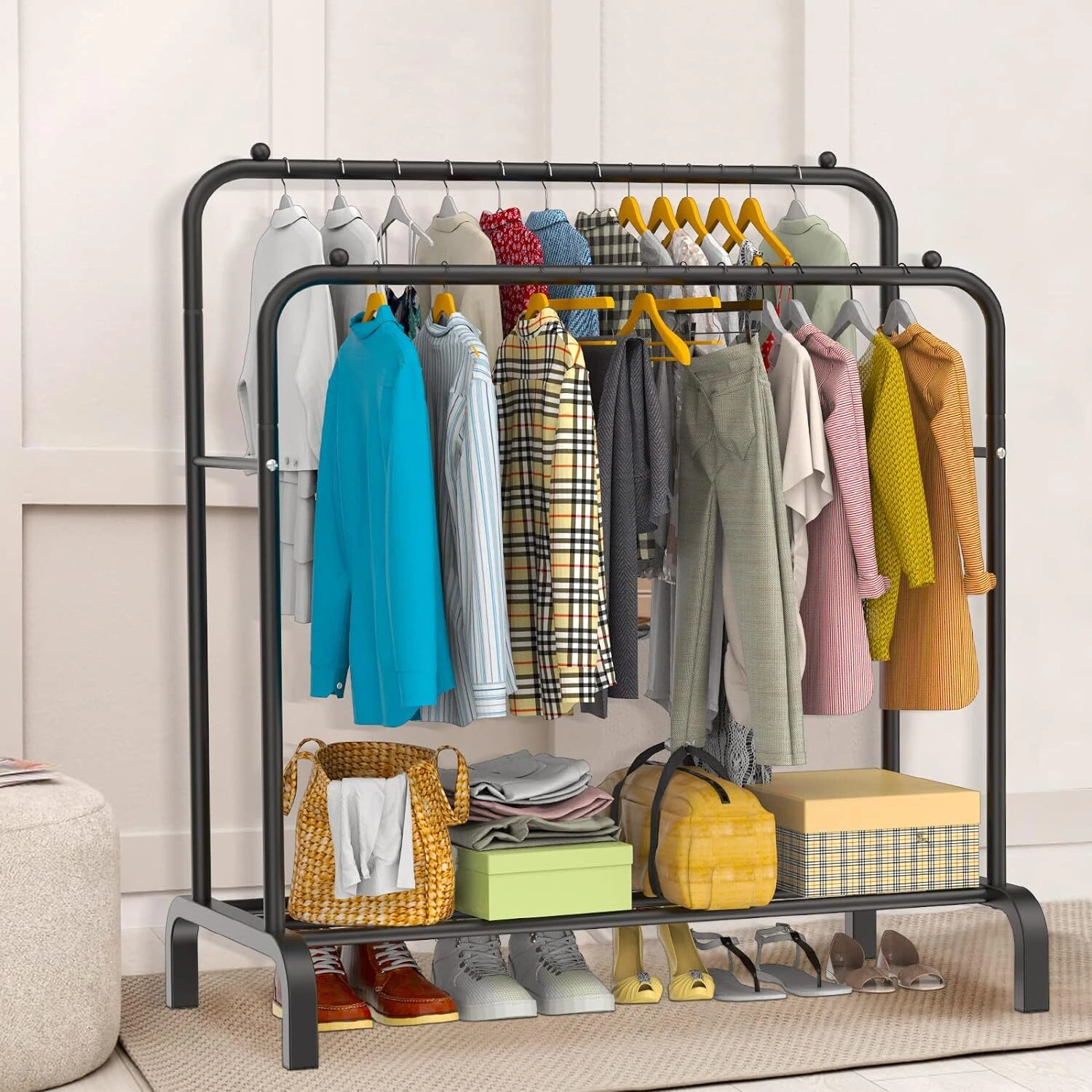 Heavy Duty Double Clothes Rail Hanging Rack Garment Display Stand Shoes Storage view 4