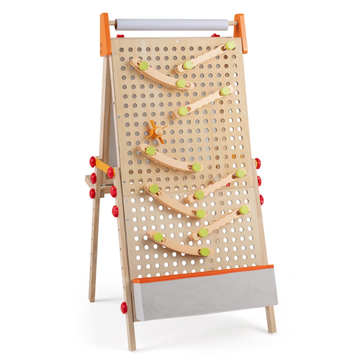 4-in-1 Kids Art Easel with Marble Run, Adjustable Height Double-Sided Drawing Easel with Paper Roll & Storage view 5
