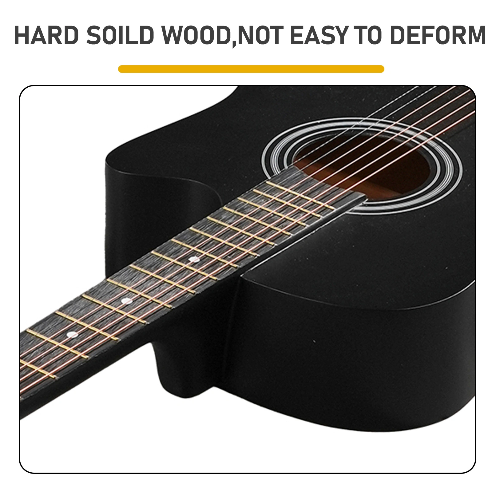 Matte Black 38-inch Acoustic Guitar with Picks, Strings, Capo, Case, Tuner, and Strap view 8