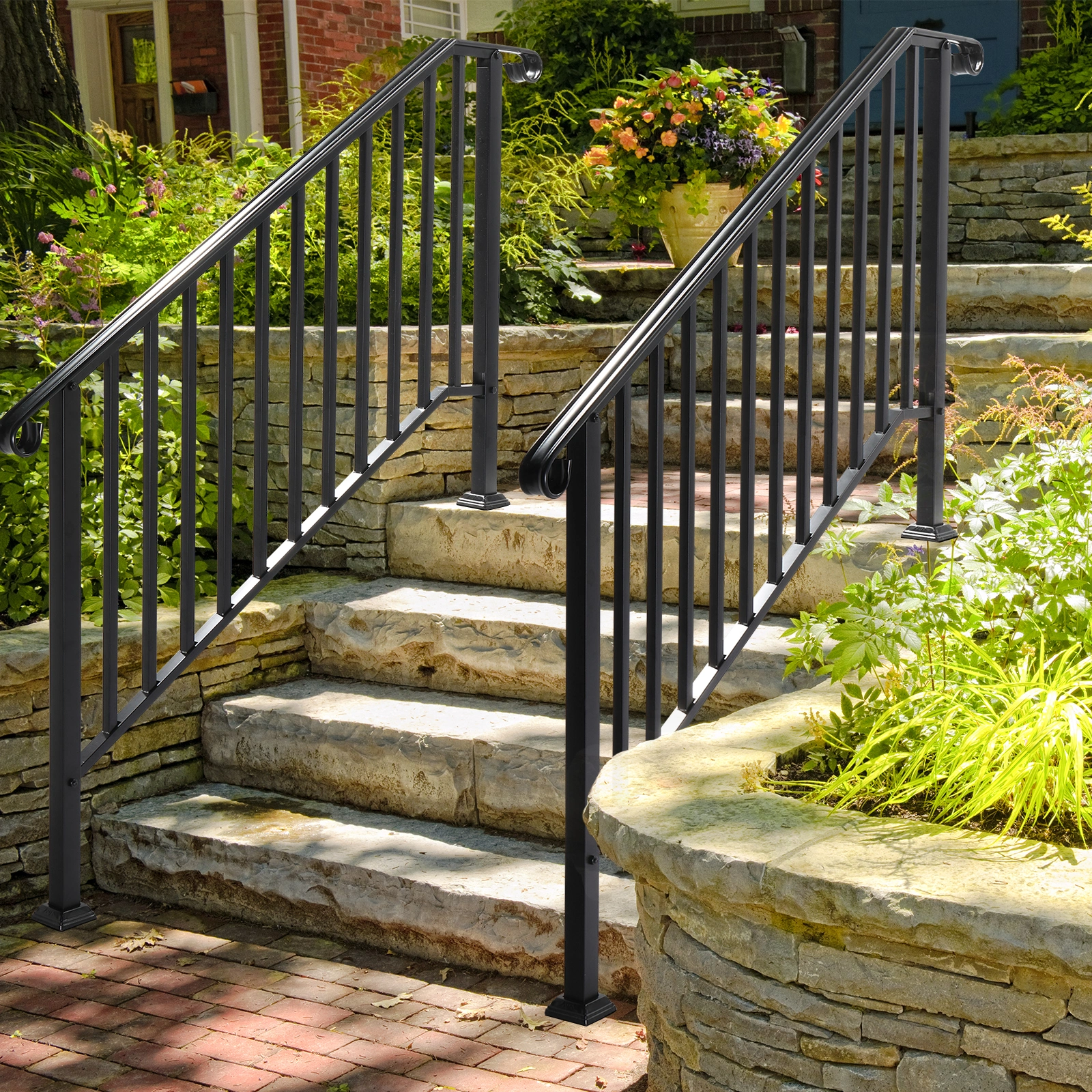 Artisasset Matte Black Outdoor 4 Level Iron Handrail view 10
