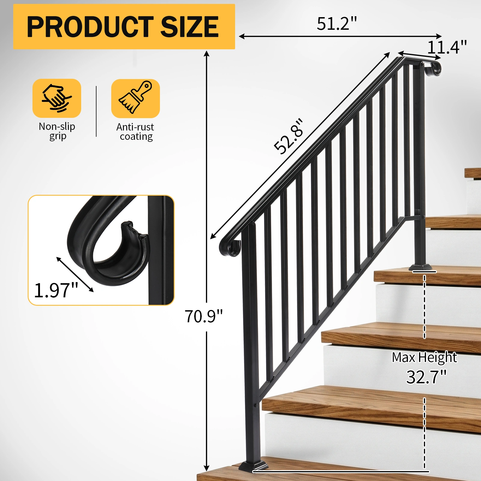 Artisasset Matte Black Outdoor 4 Level Iron Handrail view 19