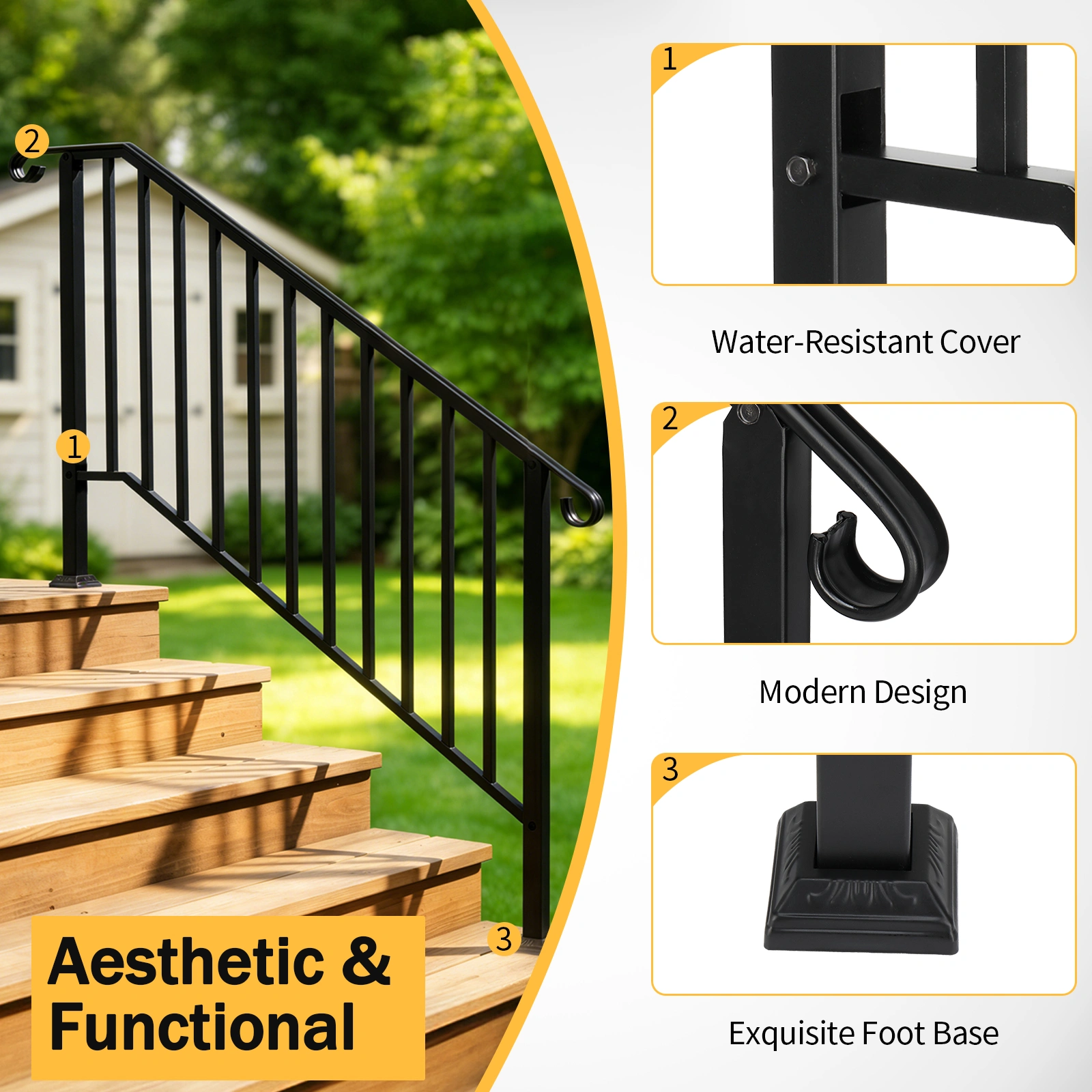Artisasset Matte Black Outdoor 4 Level Iron Handrail view 21