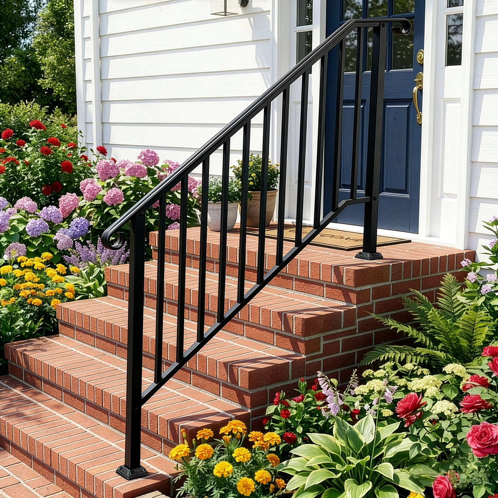 Artisasset Matte Black Outdoor 4 Level Iron Handrail view 22