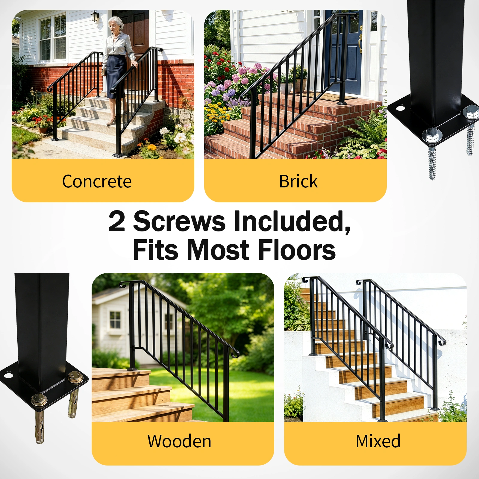 Artisasset Matte Black Outdoor 4 Level Iron Handrail view 24
