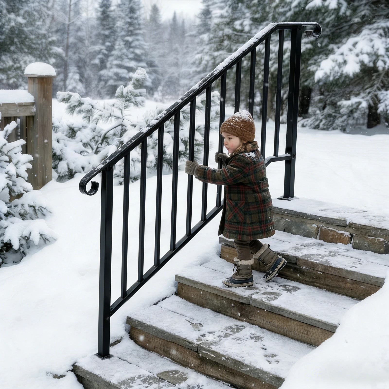 Artisasset Matte Black Outdoor 4 Level Iron Handrail view 25