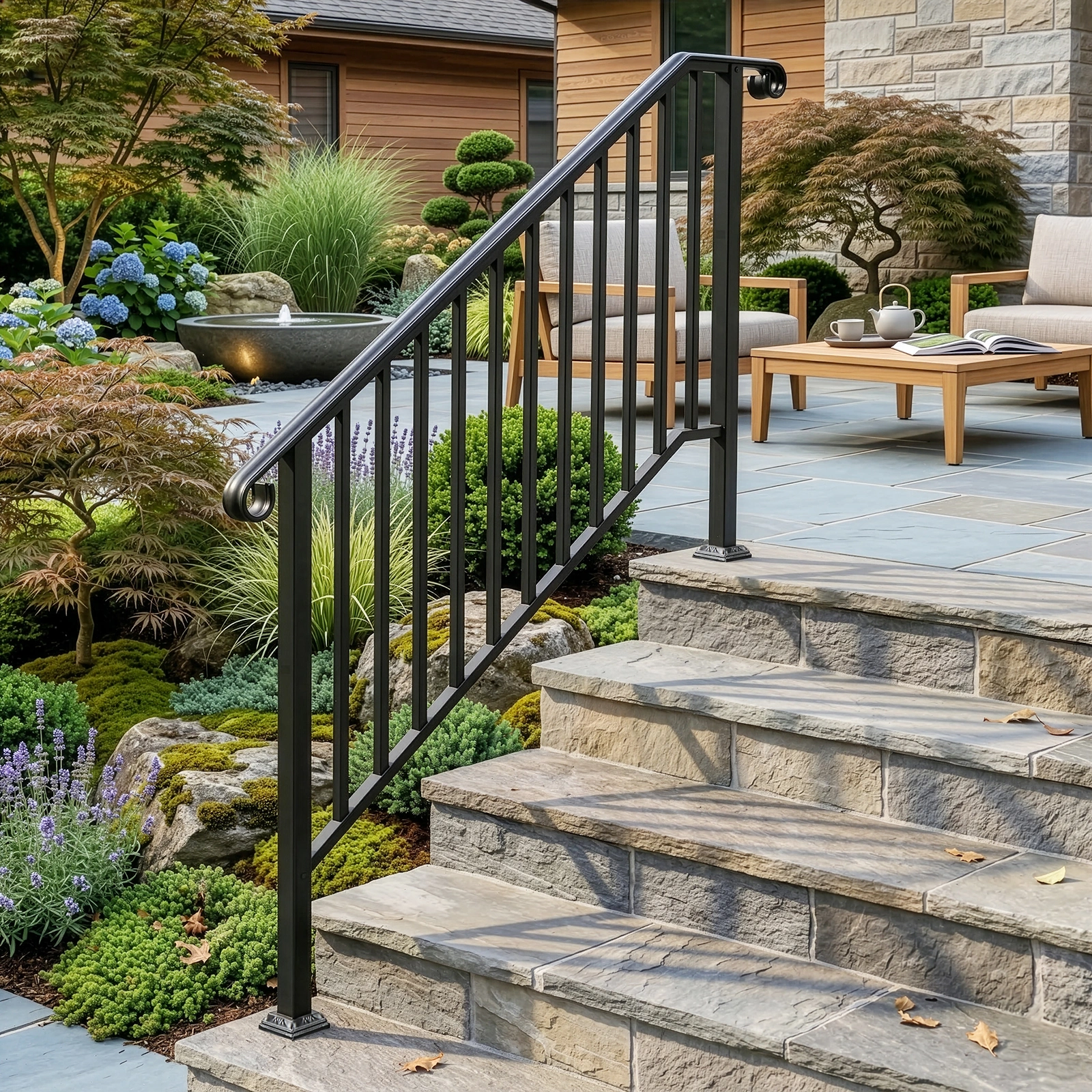 Artisasset Matte Black Outdoor 4 Level Iron Handrail view 26